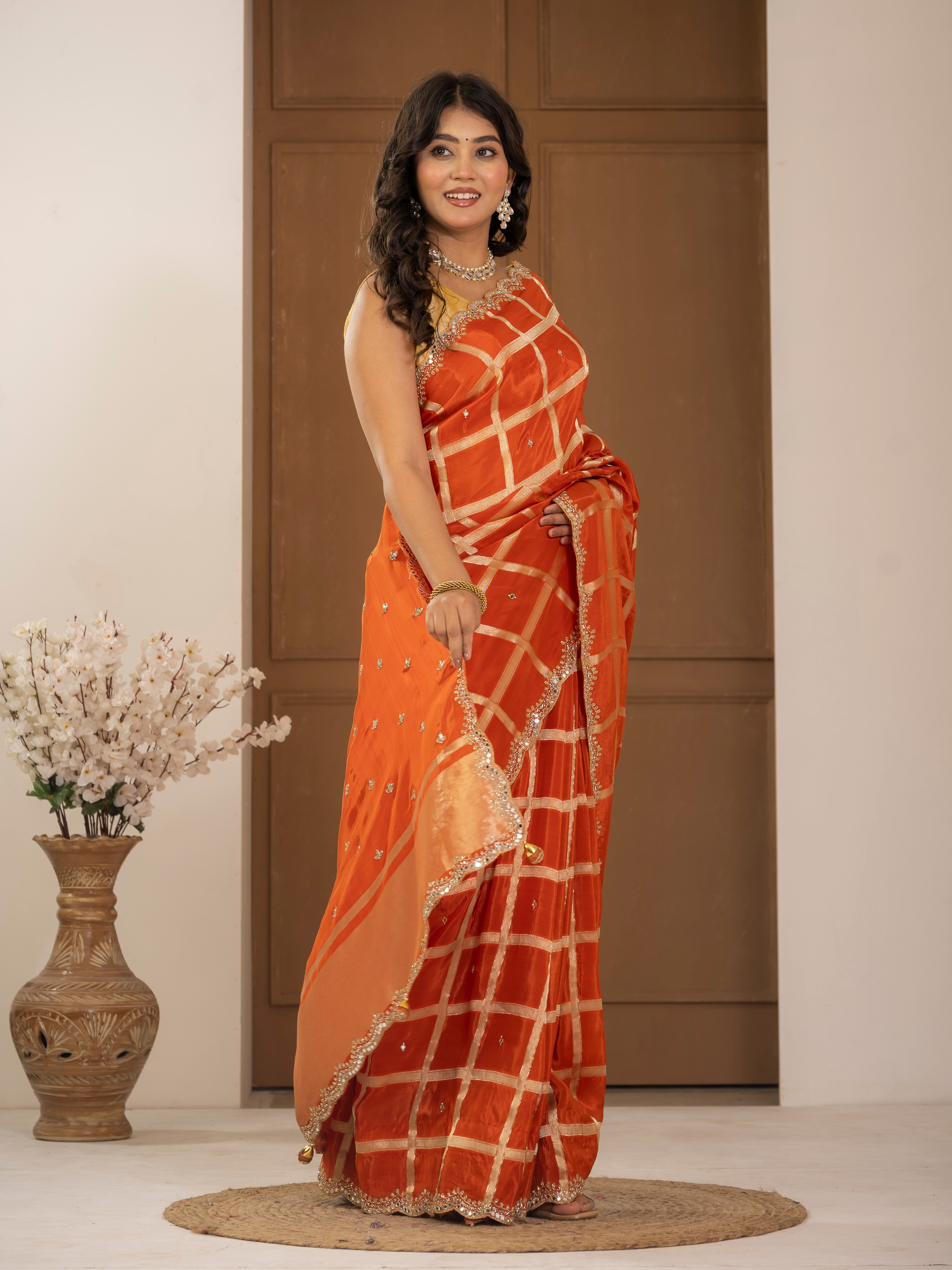 Gadhchola saree with kundan work