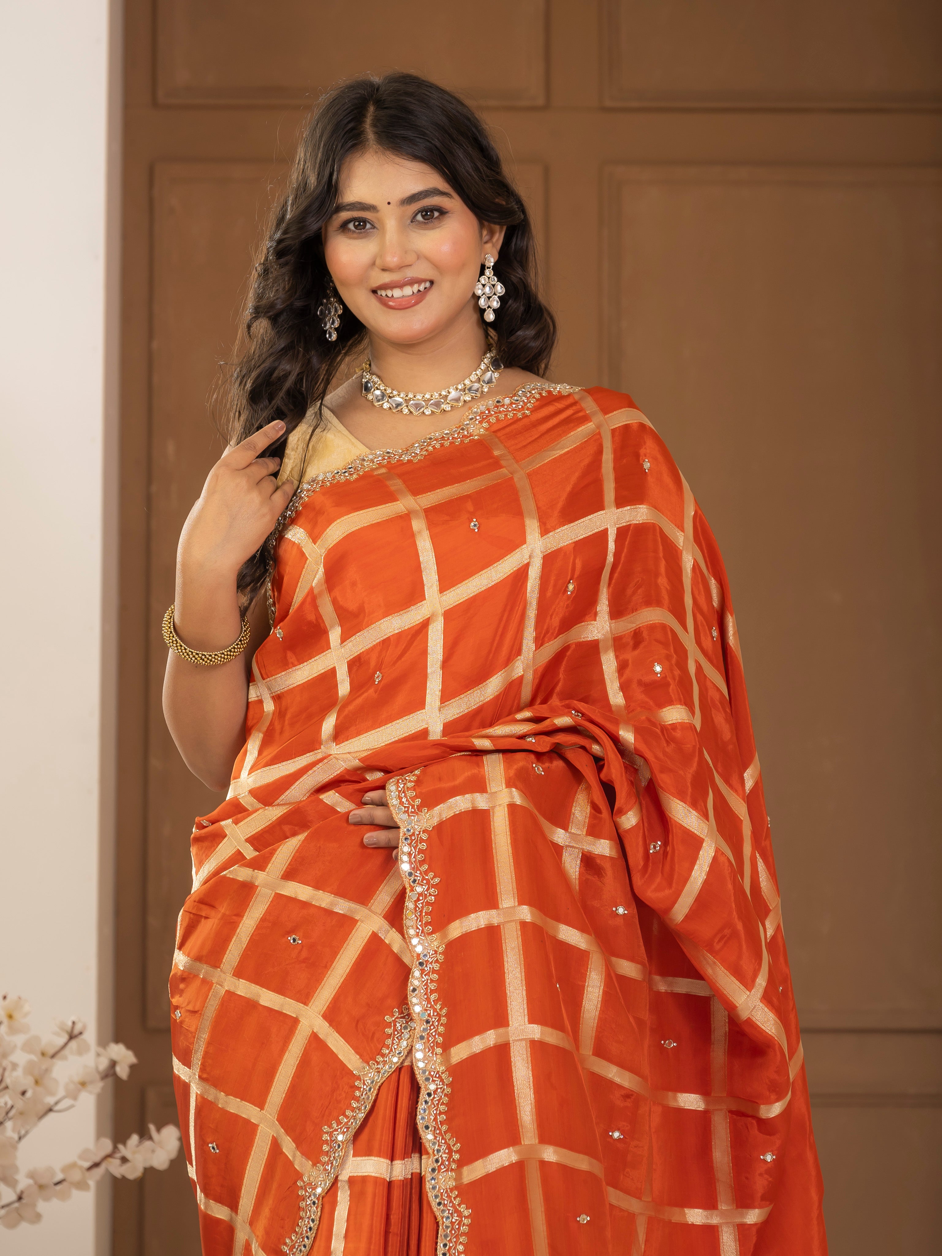 Gadhchola saree with kundan work