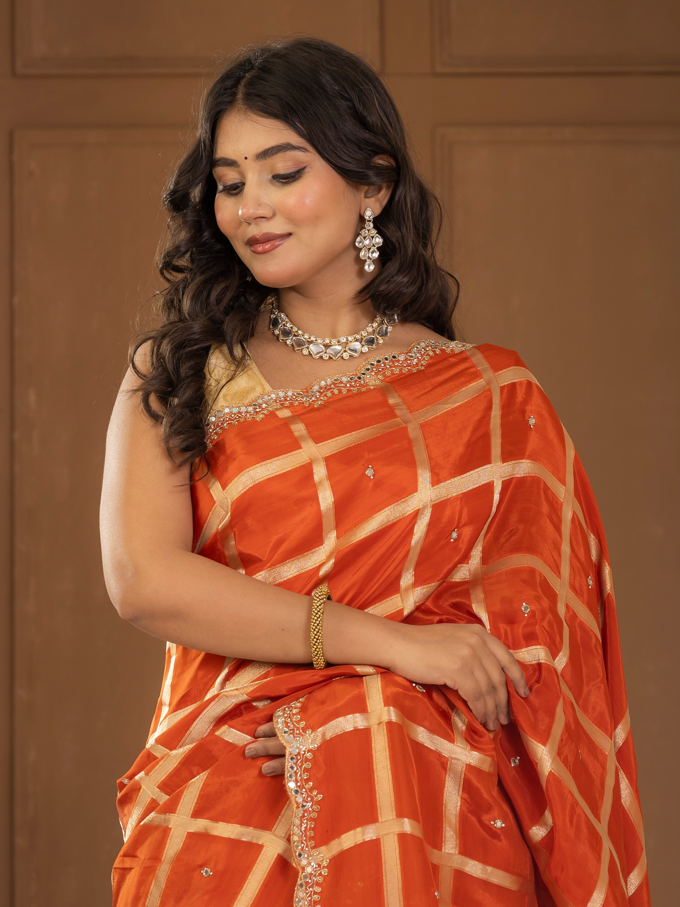 Gadhchola saree with kundan work