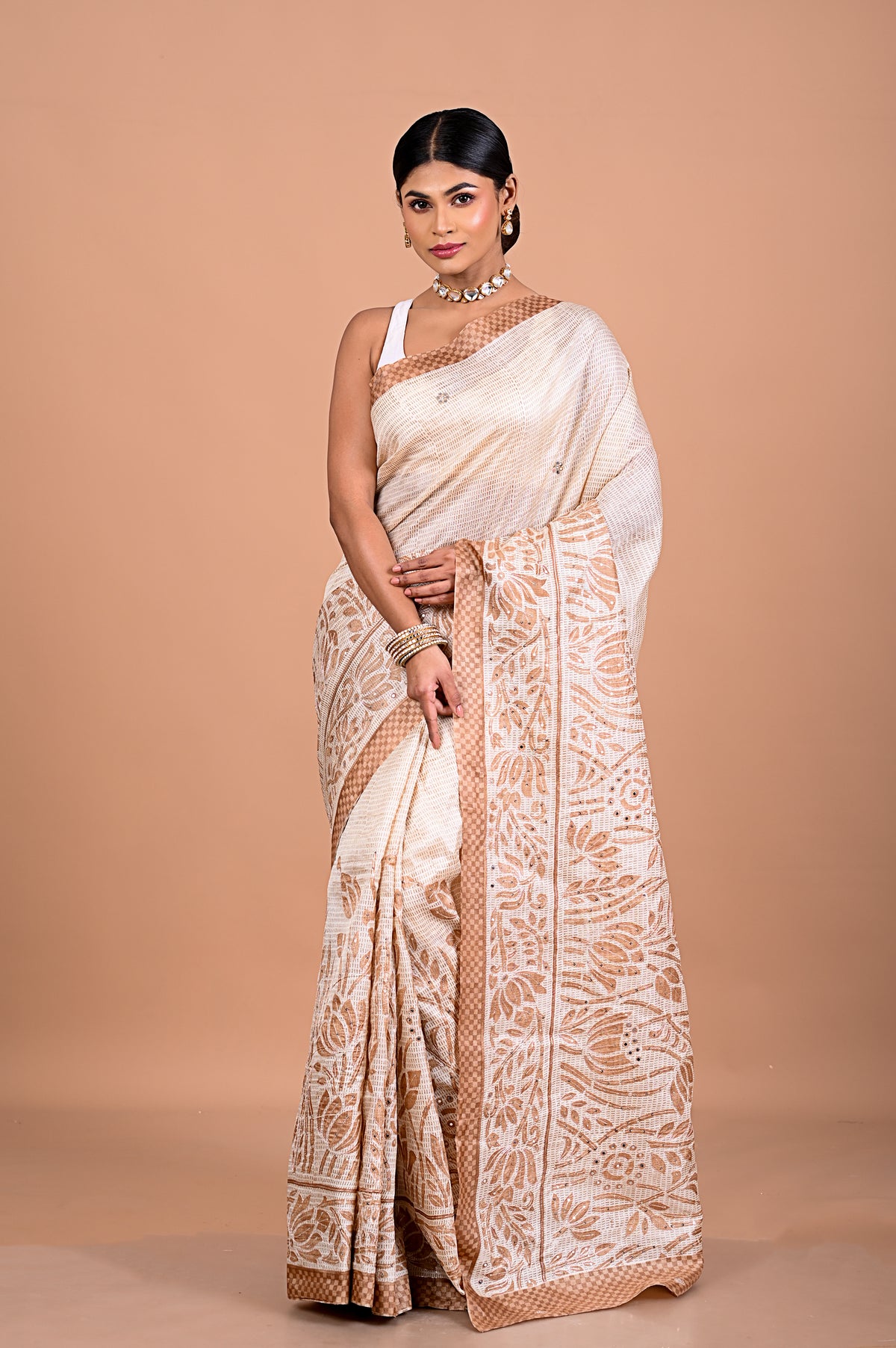 Tusser with Pitha work