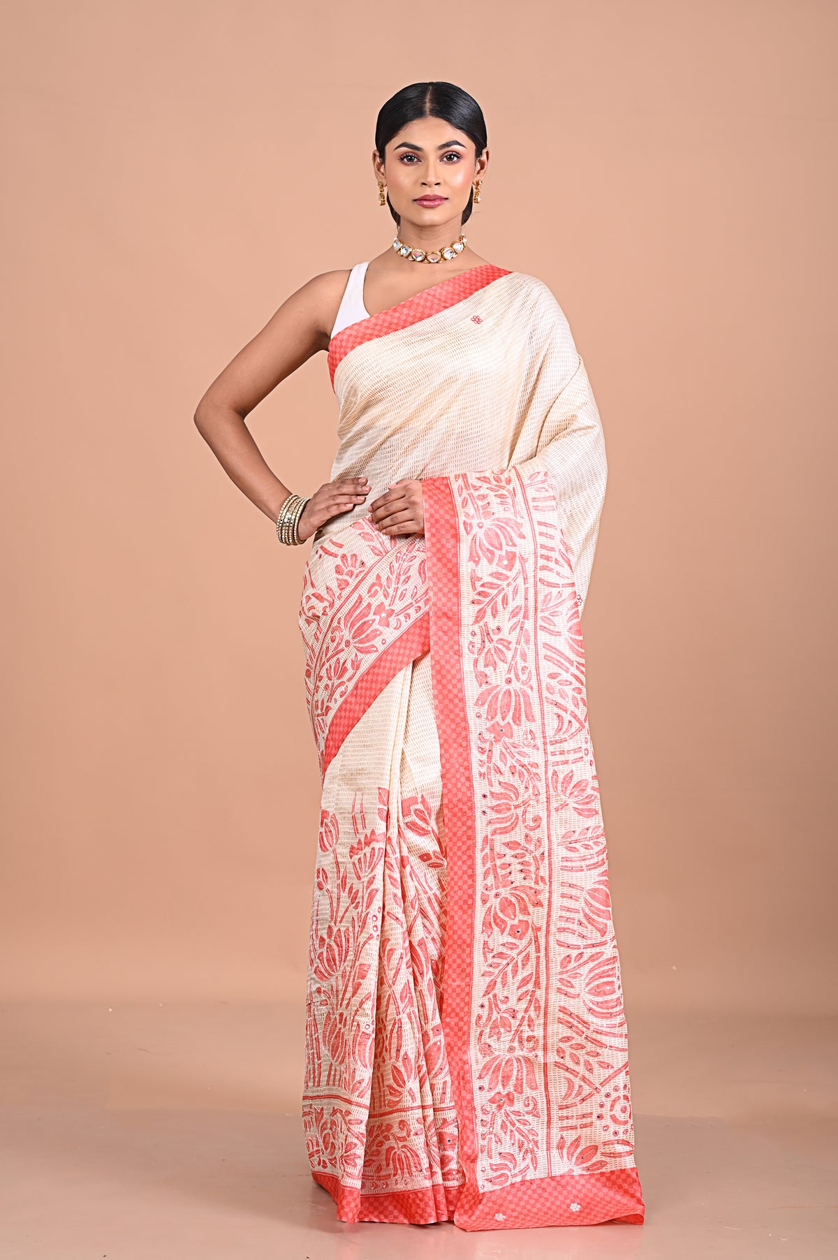 Tusser with Pitha work