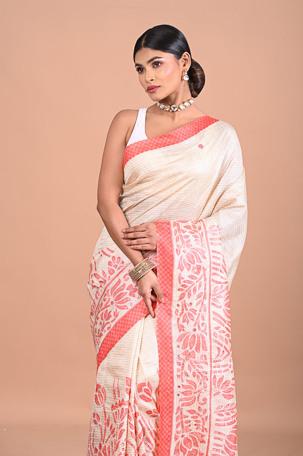 Tusser with Pitha work