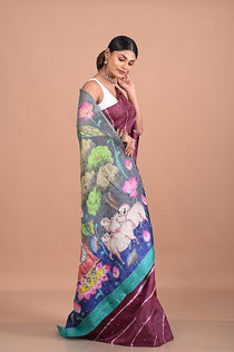 Tusser Leheriya with Pichwai in cutwork