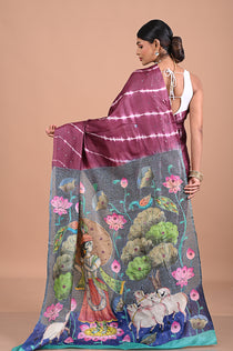 Tusser Leheriya with Pichwai in cutwork