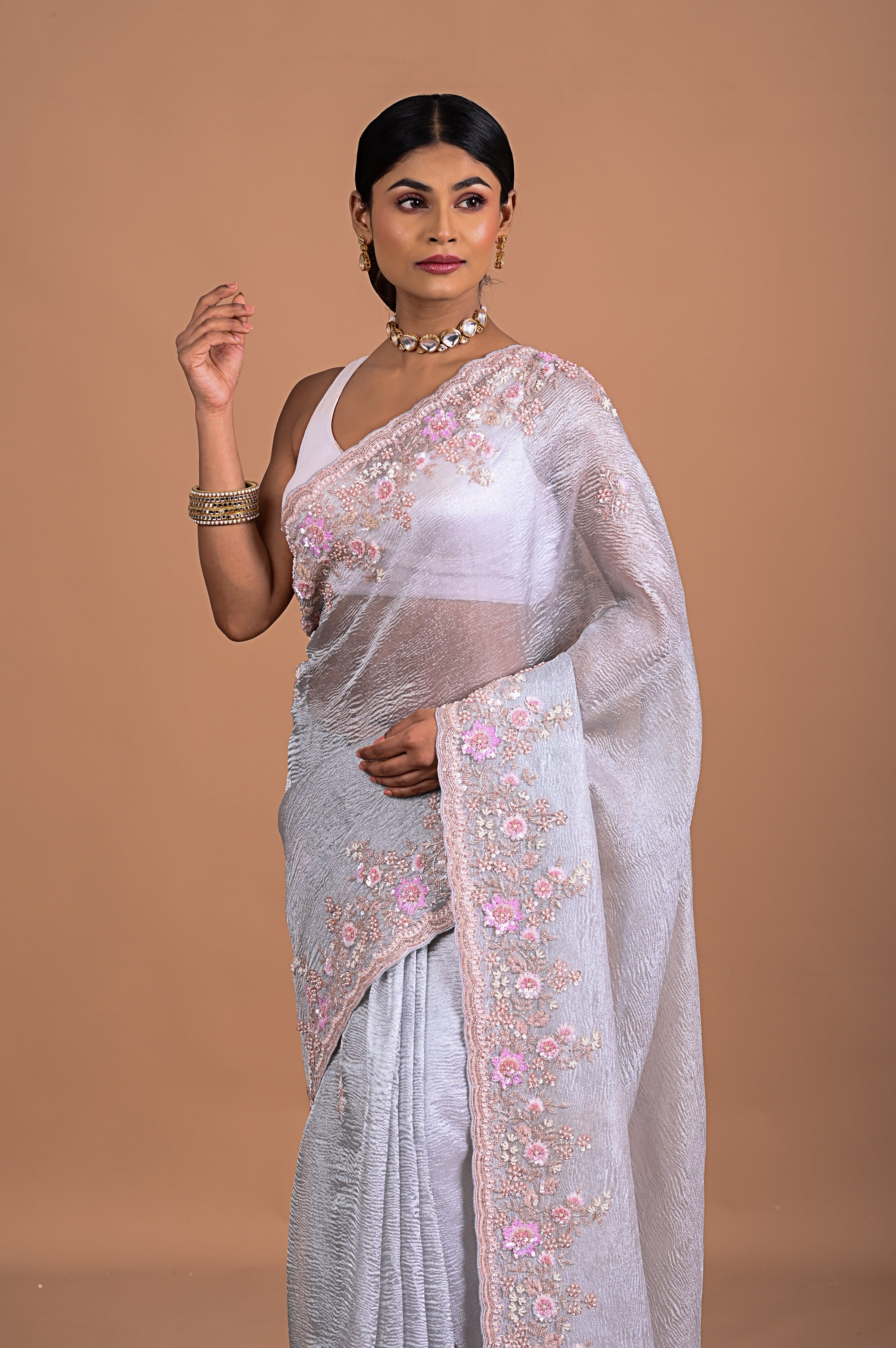Tissue saree with hand embroidery