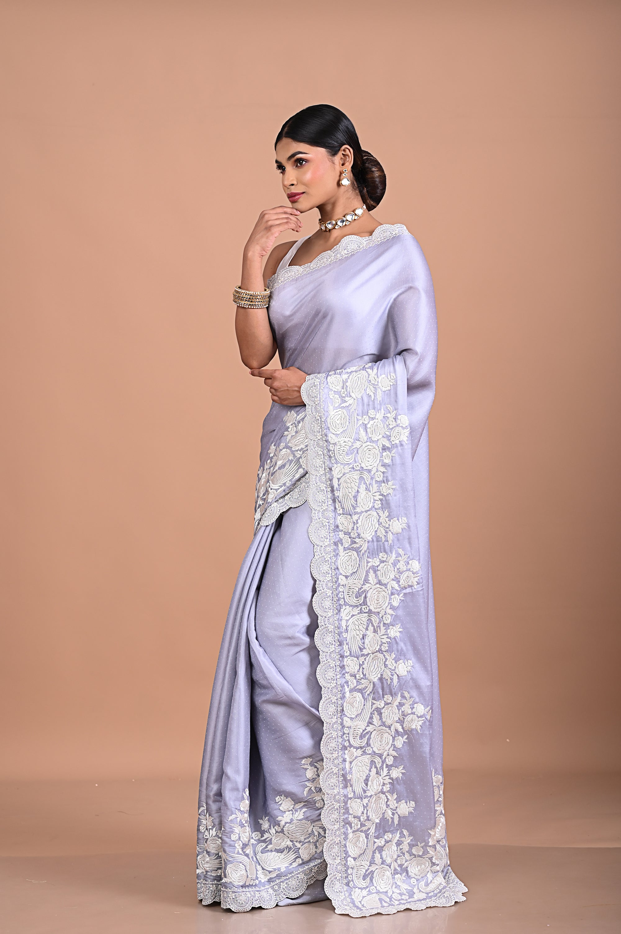 Satin Organza with Parsi gara style embroidery