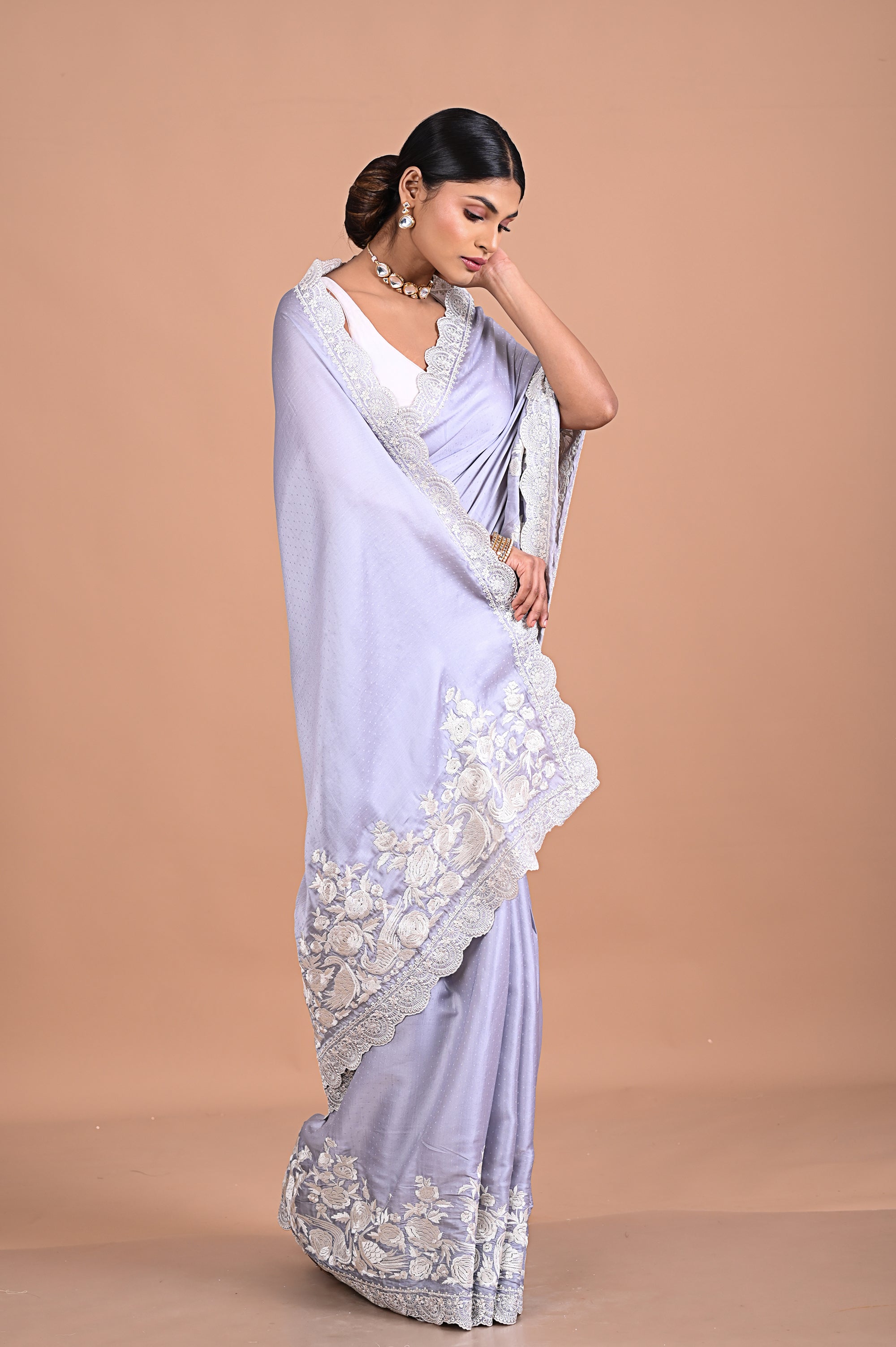 Satin Organza with Parsi gara style embroidery