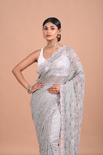 Chantily lace saree with Sequence work