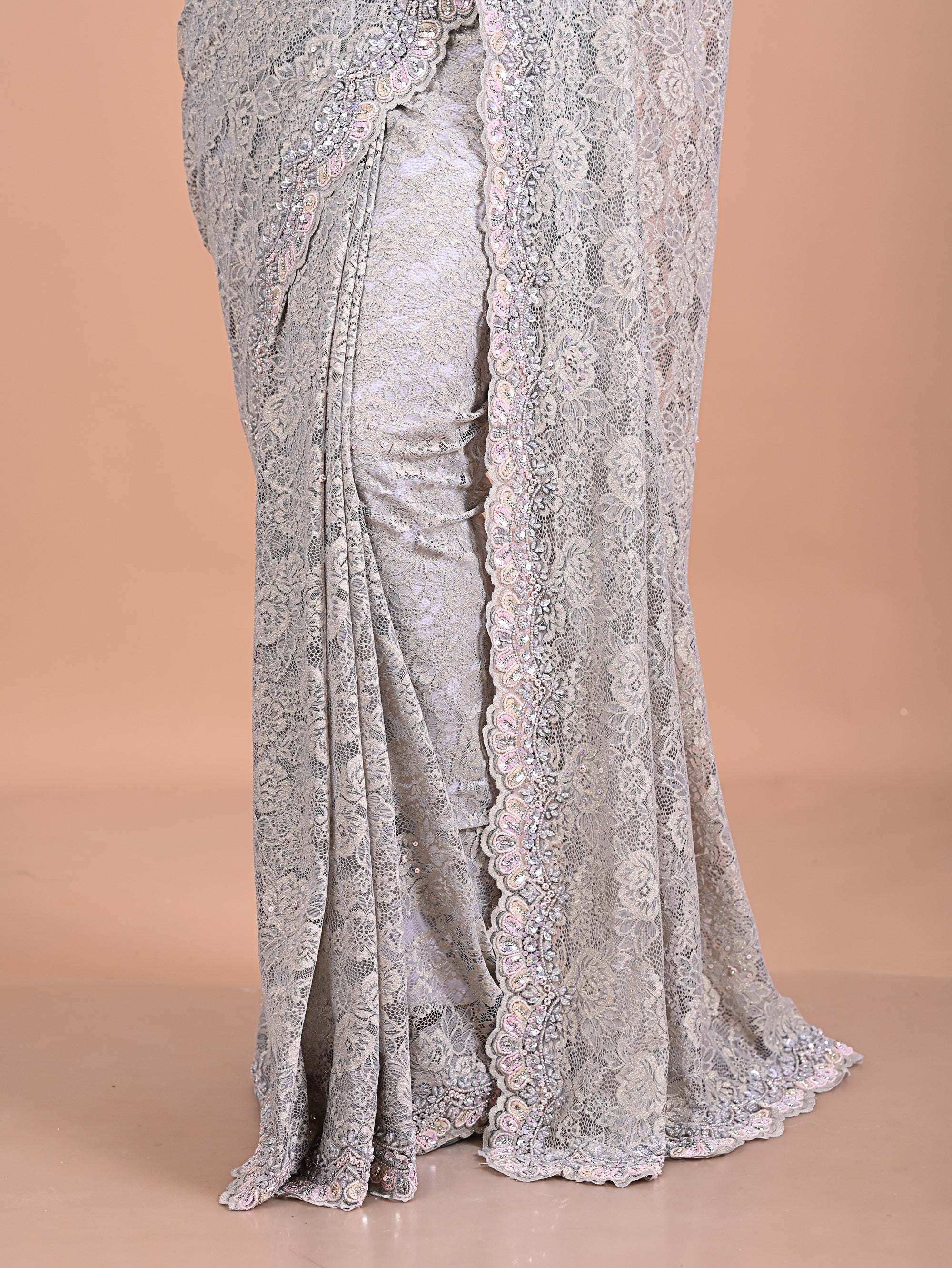 Chantily lace saree with Sequence work