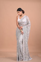 Chantily lace saree with Sequence work