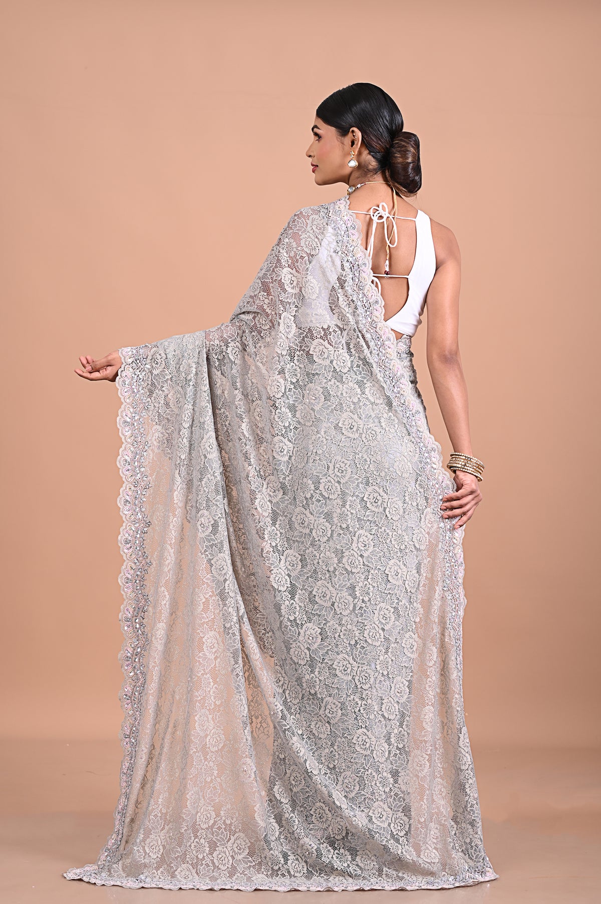 Chantily lace saree with Sequence work