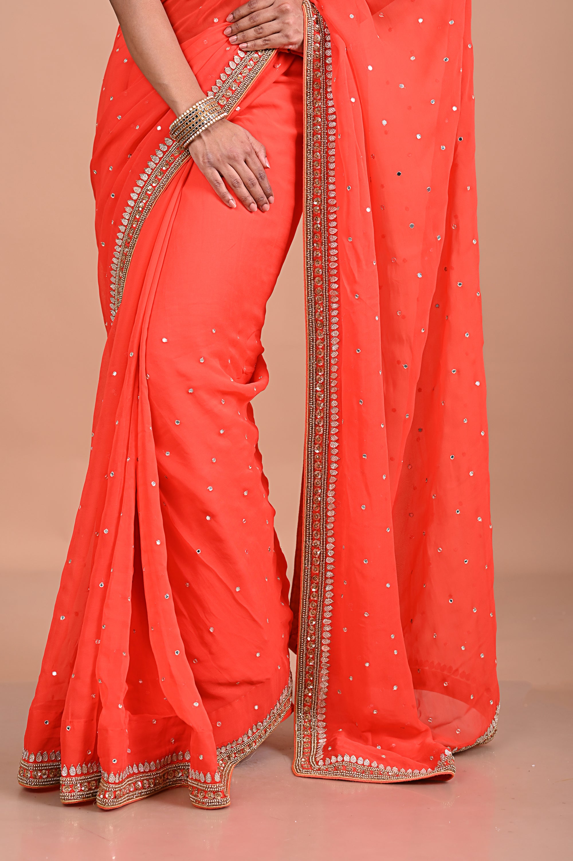 Georgette saree with Gold work border