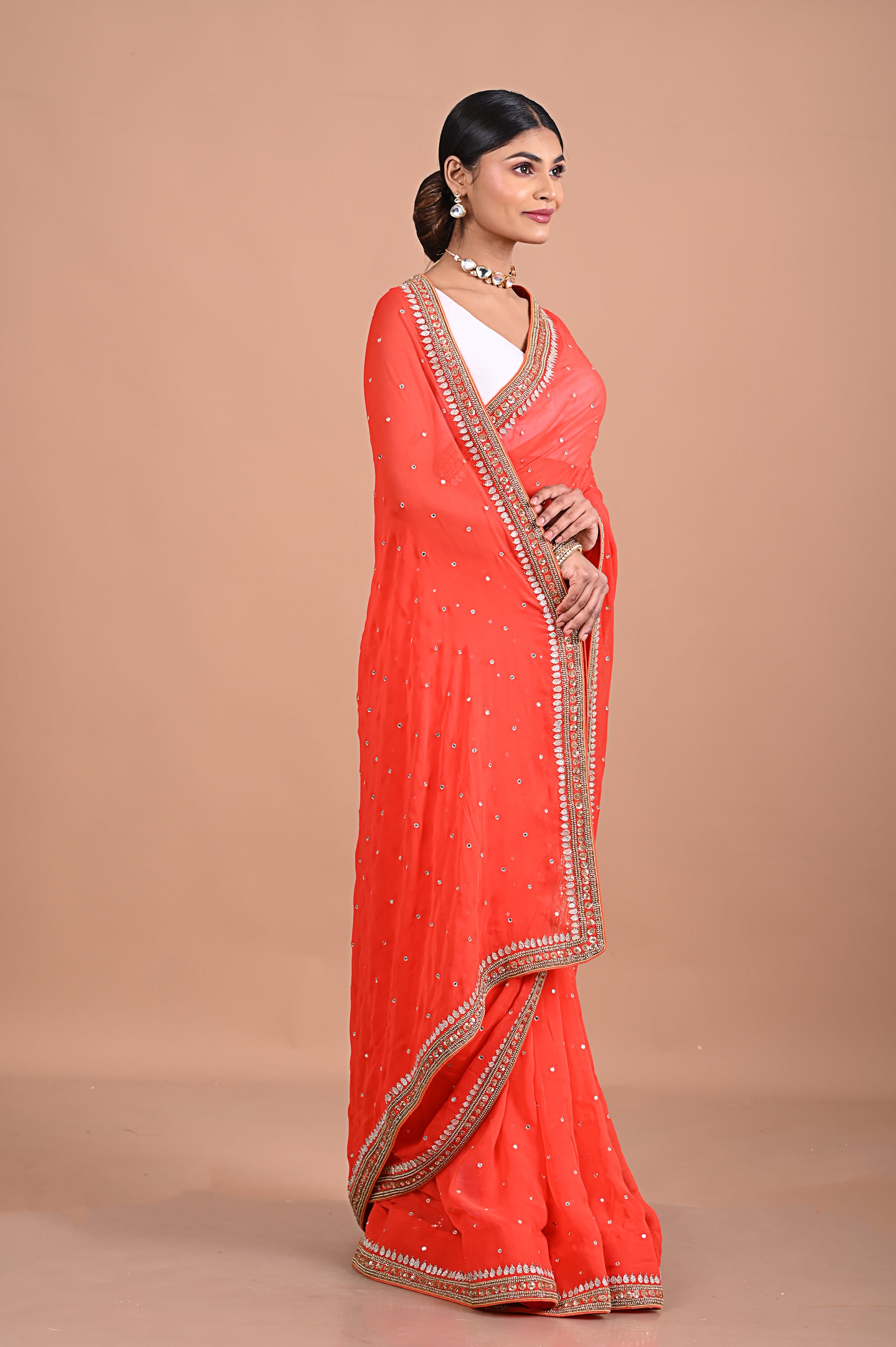 Georgette saree with Gold work border