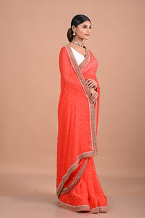 Georgette saree with Gold work border