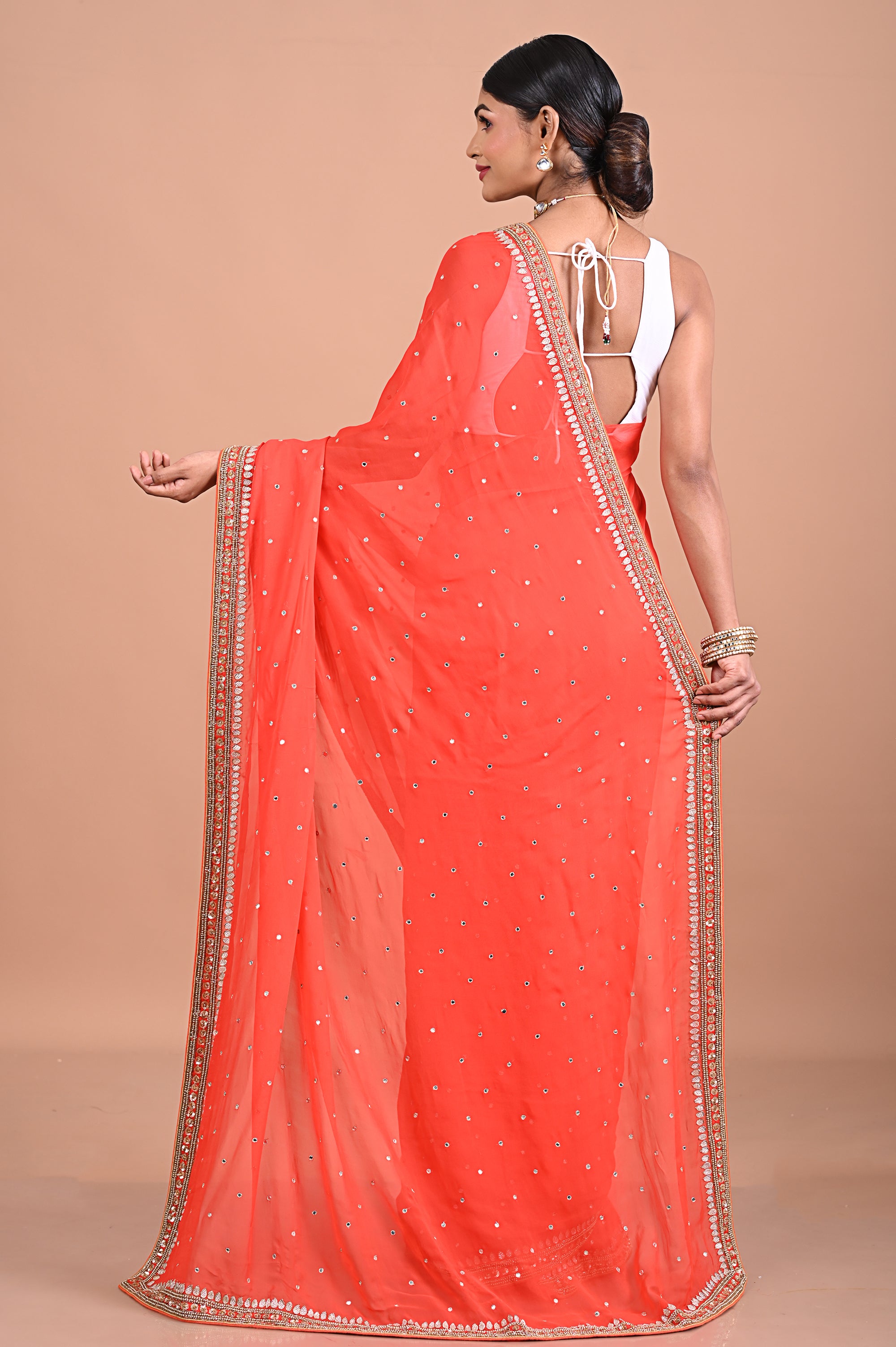 Georgette saree with Gold work border