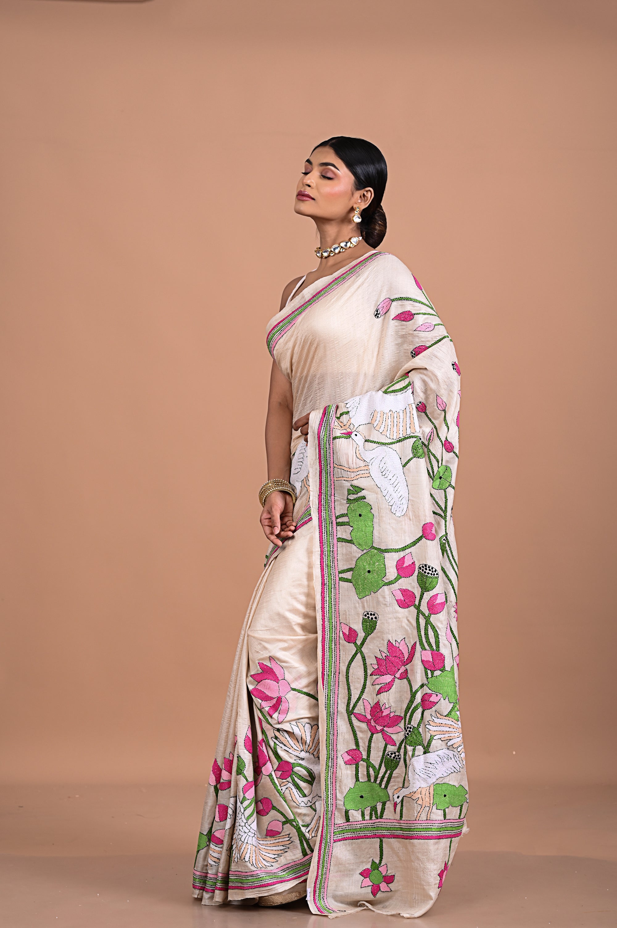 Tusser silk with Kantha embroidery