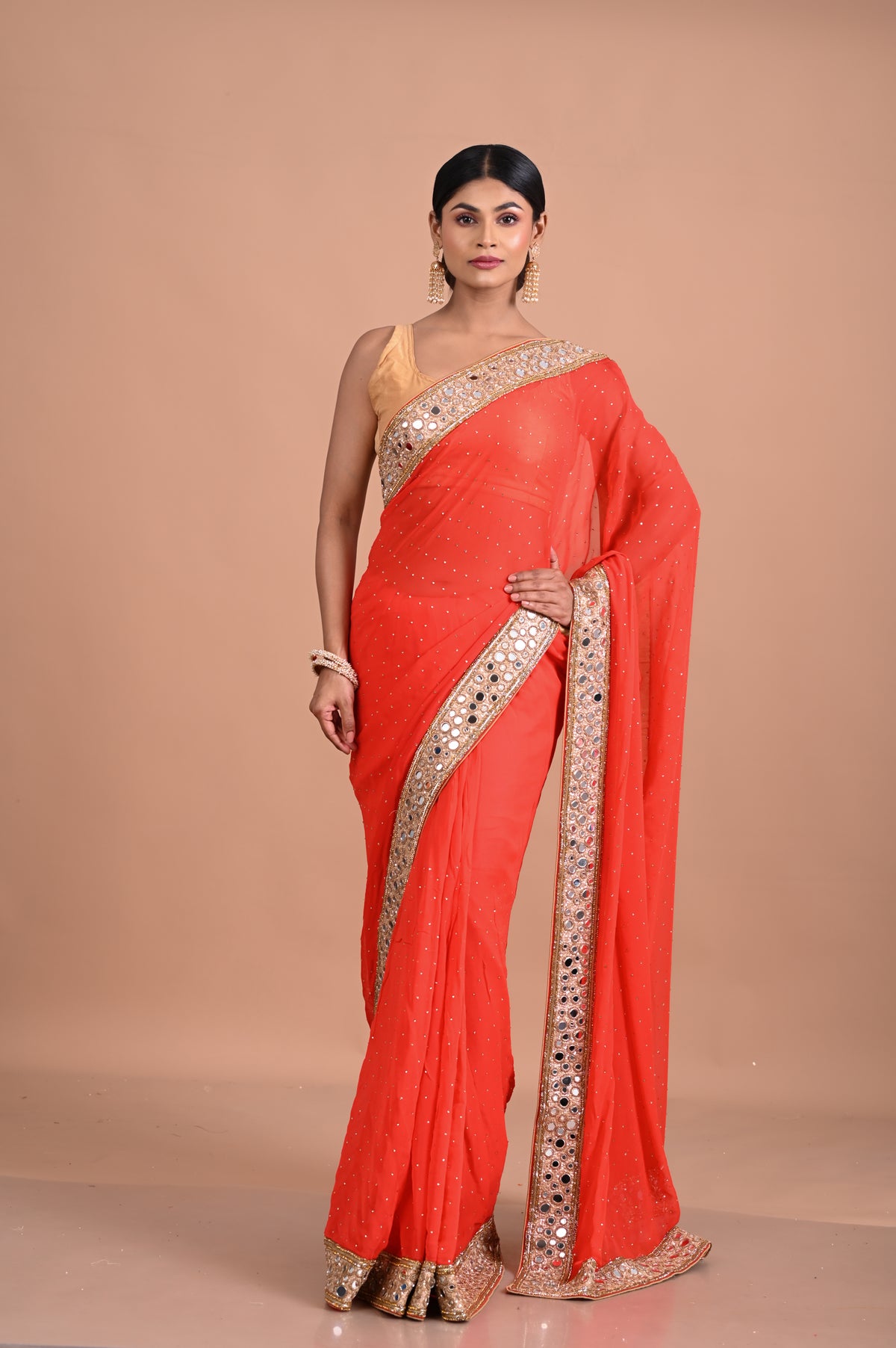 Georgette Saree with Mirror work