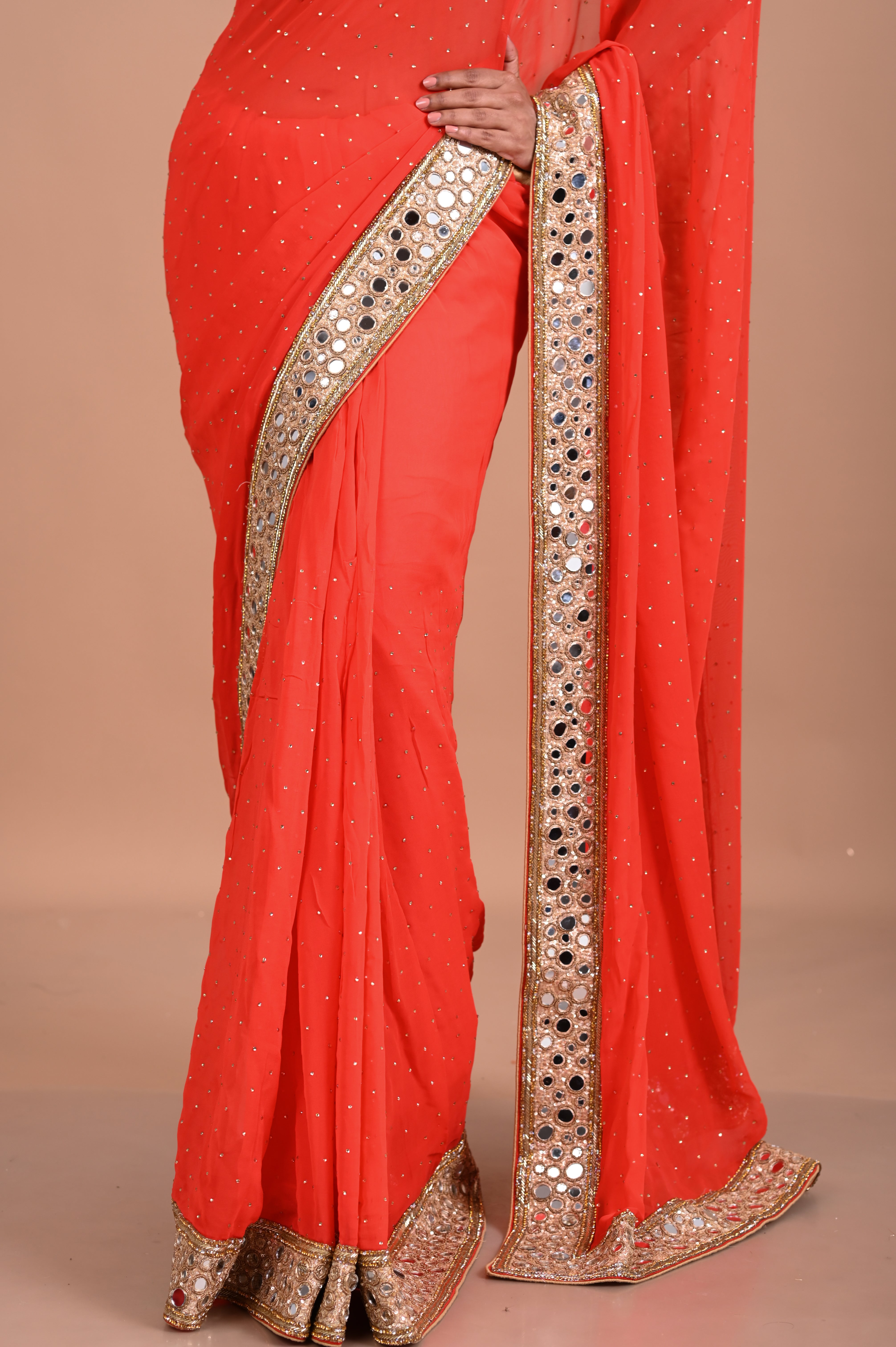 Georgette Saree with Mirror work