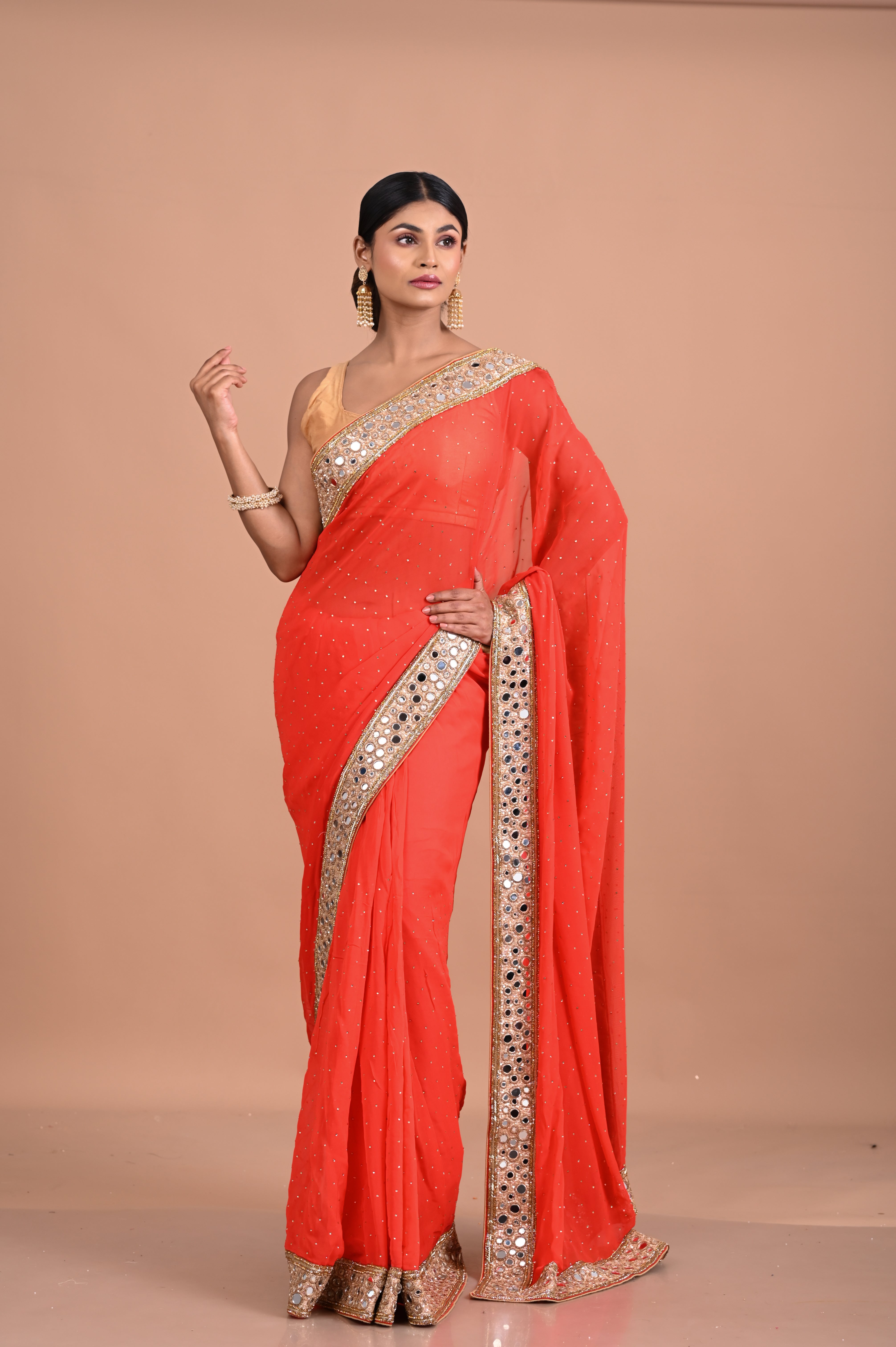 Georgette Saree with Mirror work