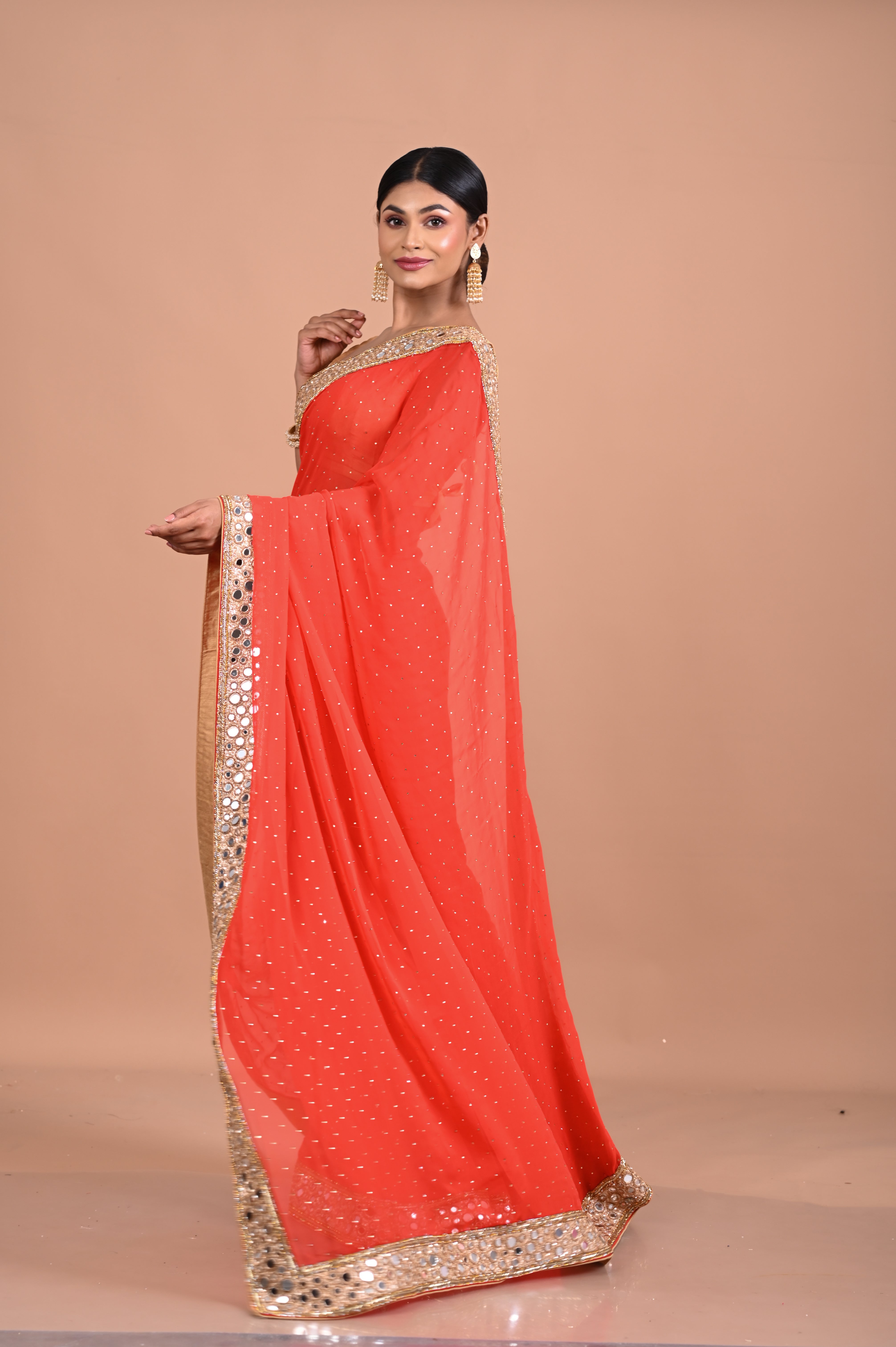 Georgette Saree with Mirror work