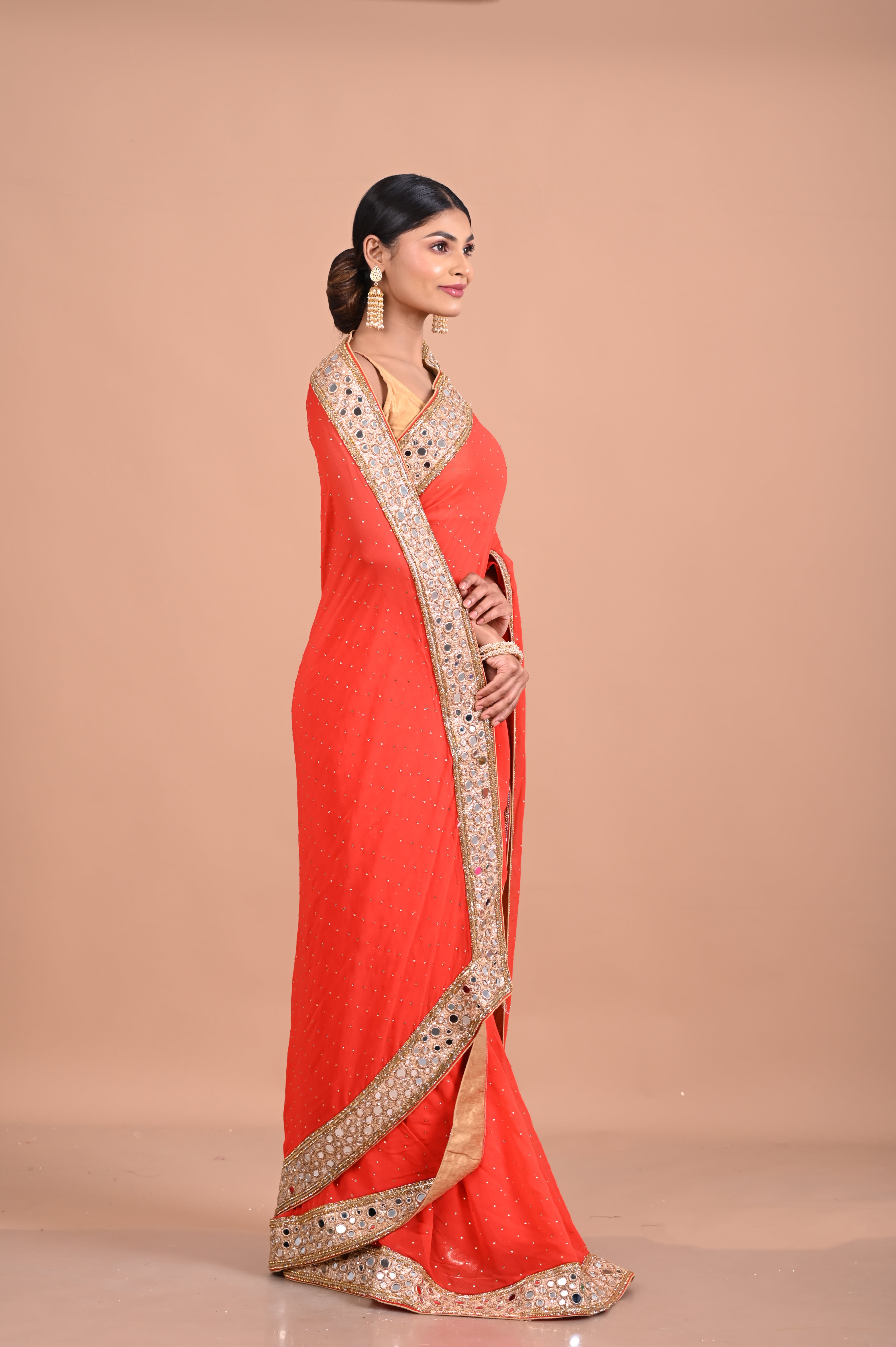 Georgette Saree with Mirror work