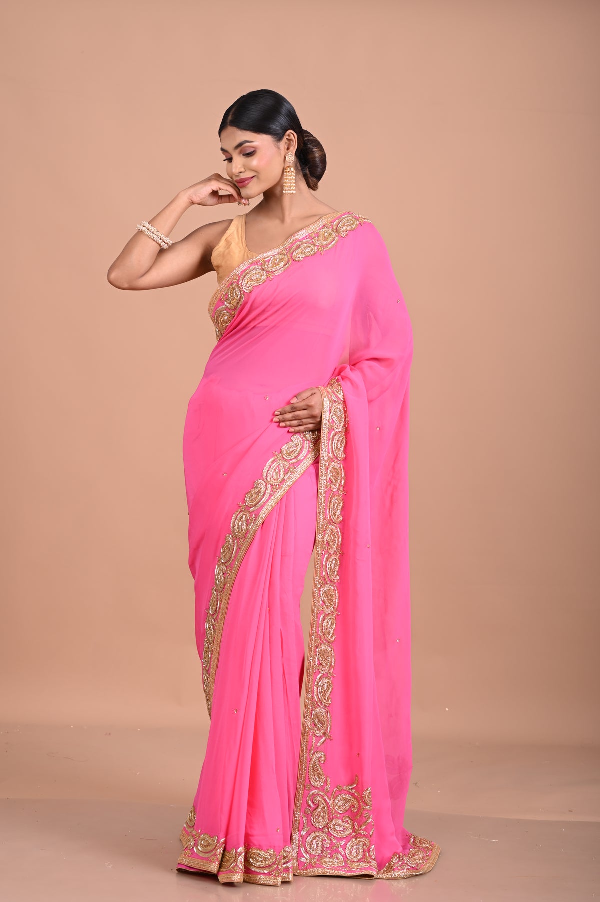 Pink Georgette with cutdana work Main image