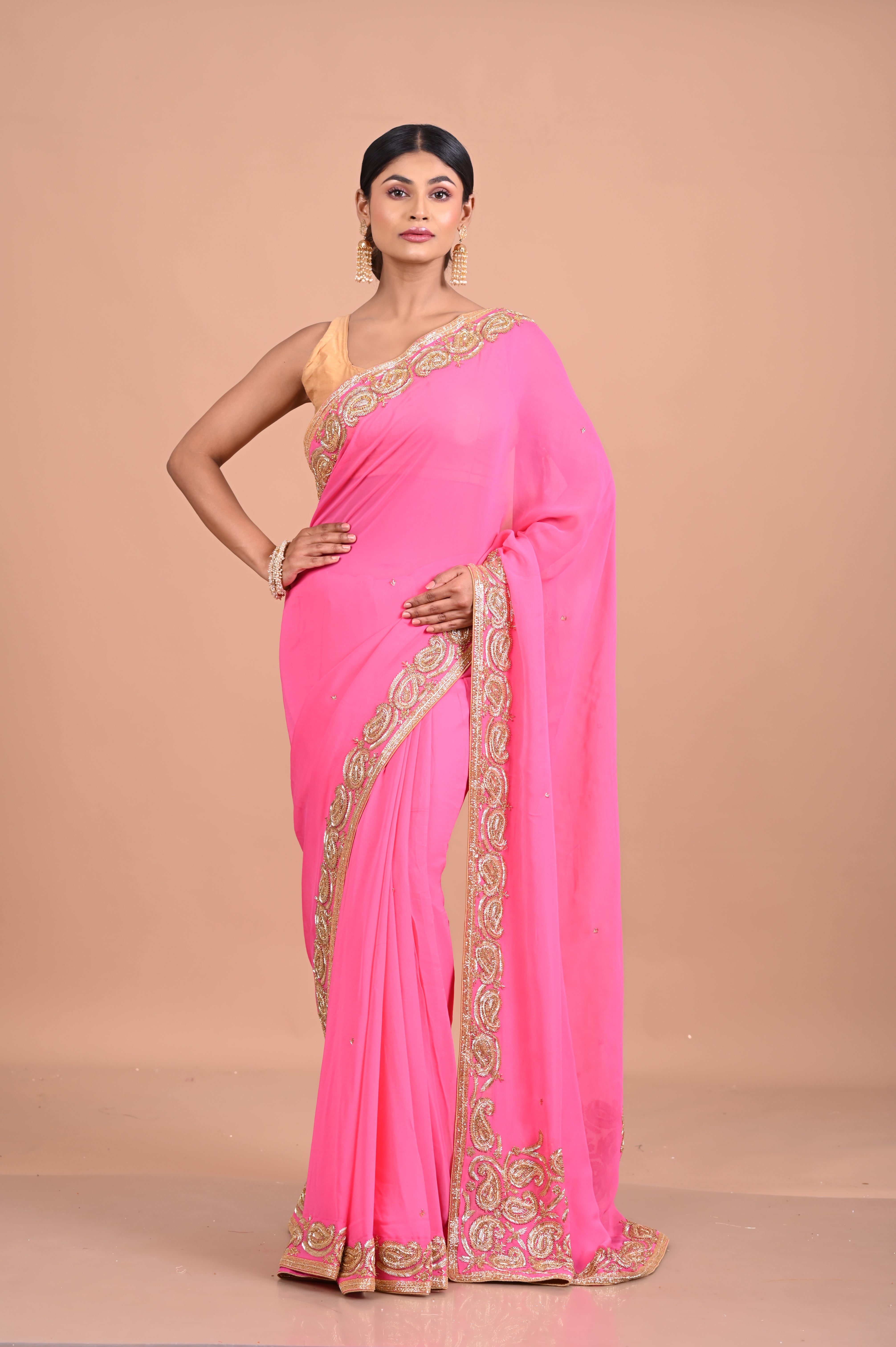 Designer Pink shaded with heavy blouse