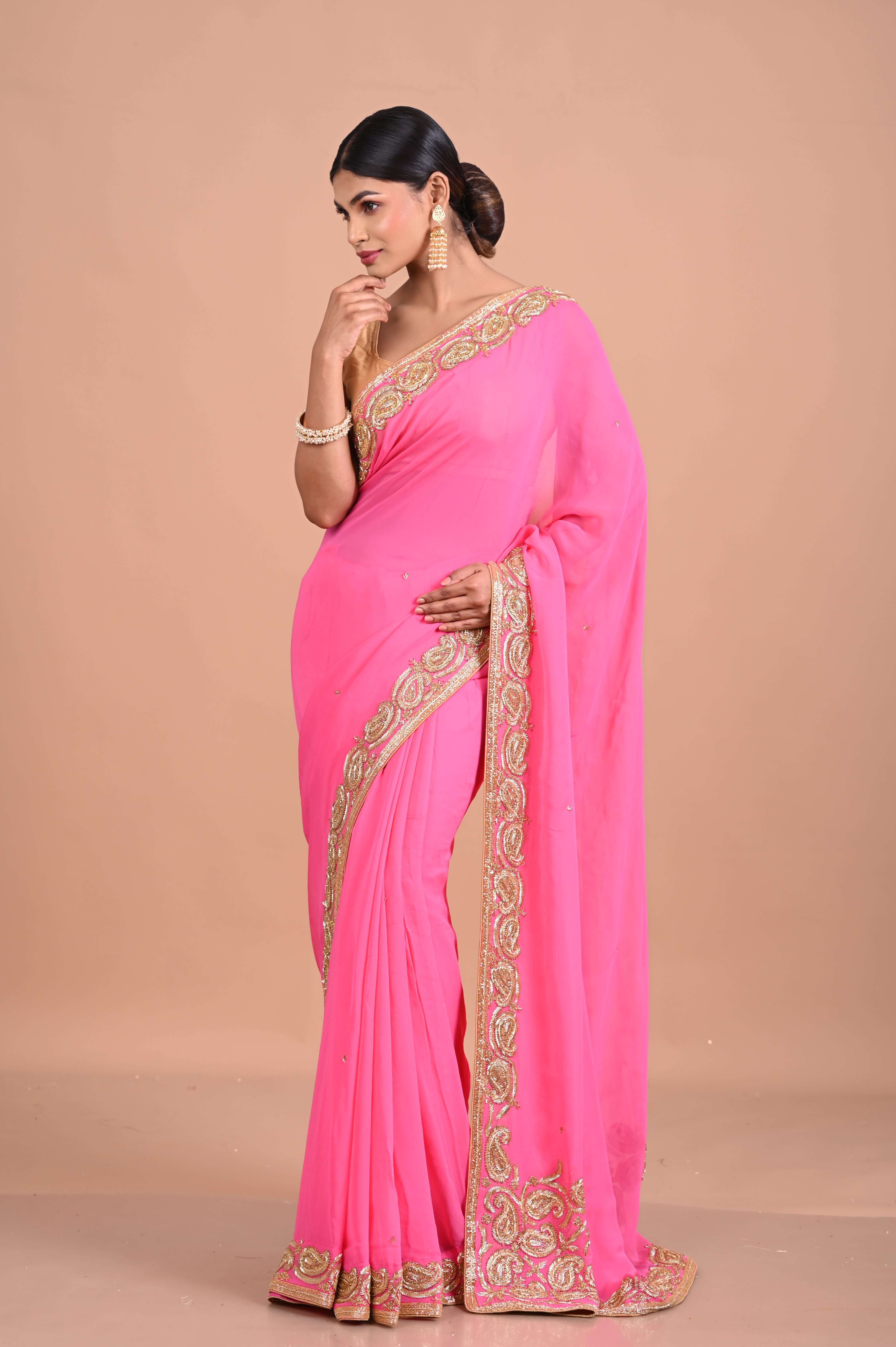 Designer Pink shaded with heavy blouse