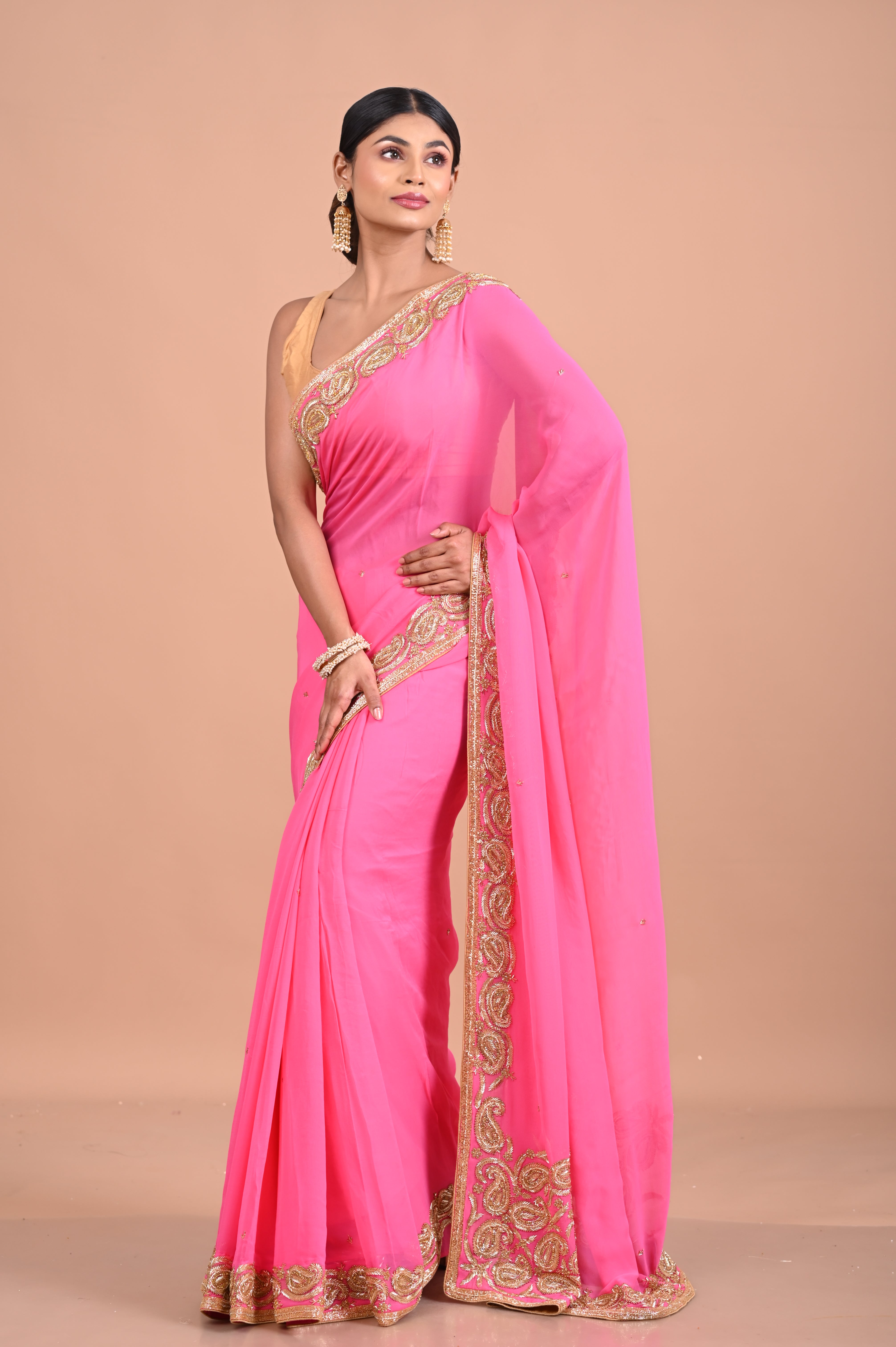 Designer Pink shaded with heavy blouse