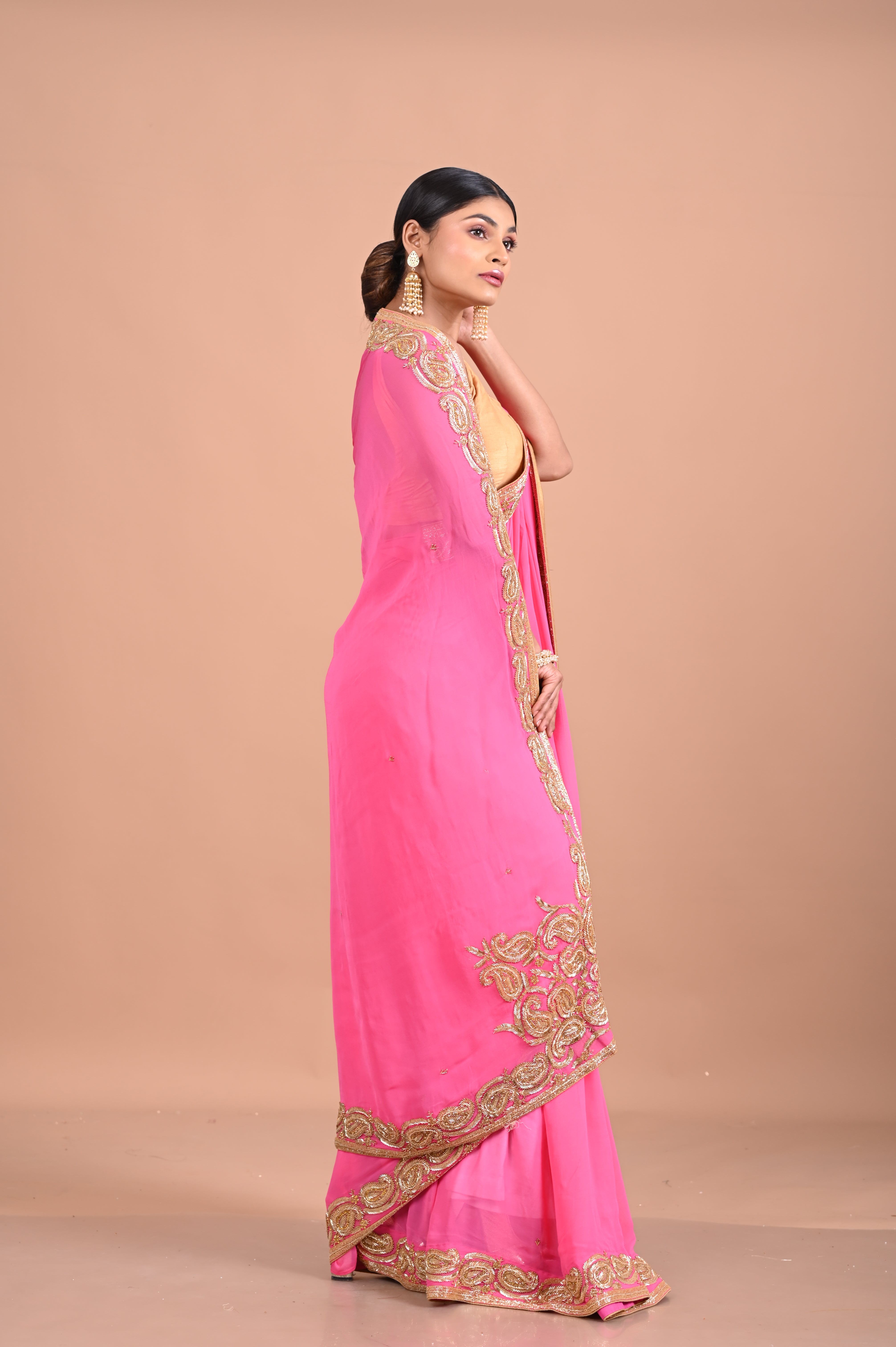 Designer Pink shaded with heavy blouse