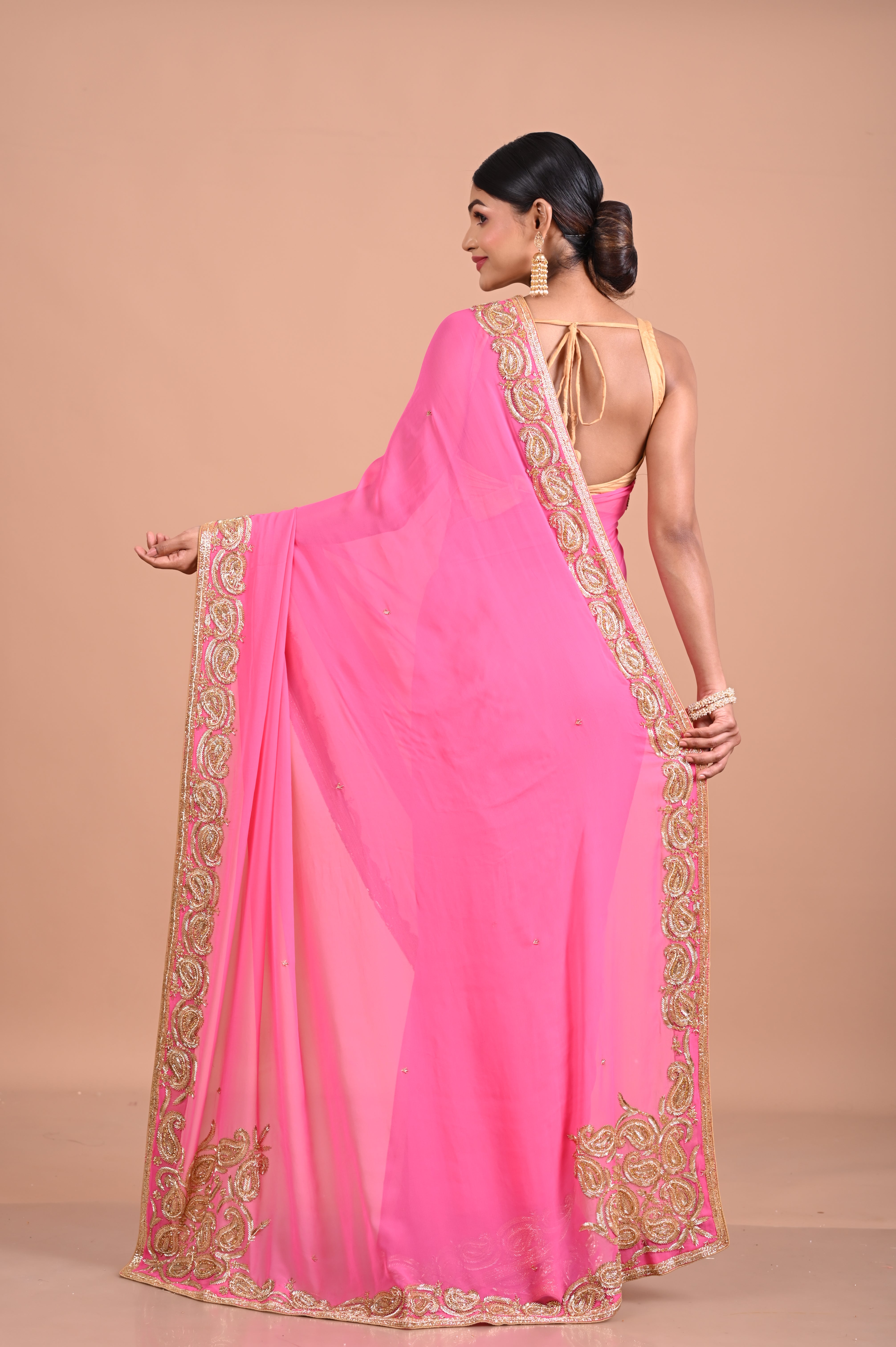 Designer Pink shaded with heavy blouse