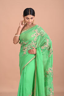 Green chiffon with designer embroidery