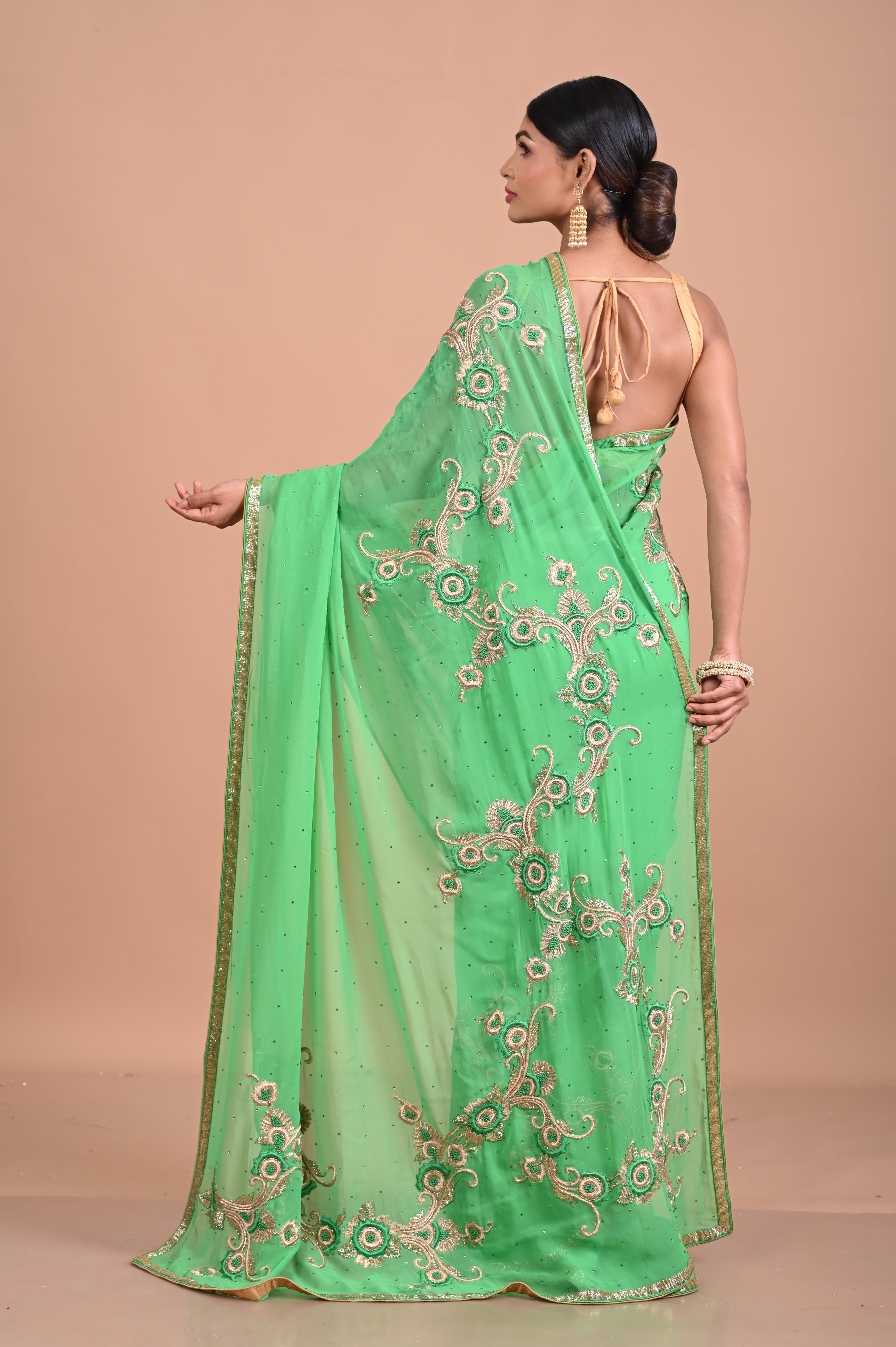 Green chiffon with designer embroidery