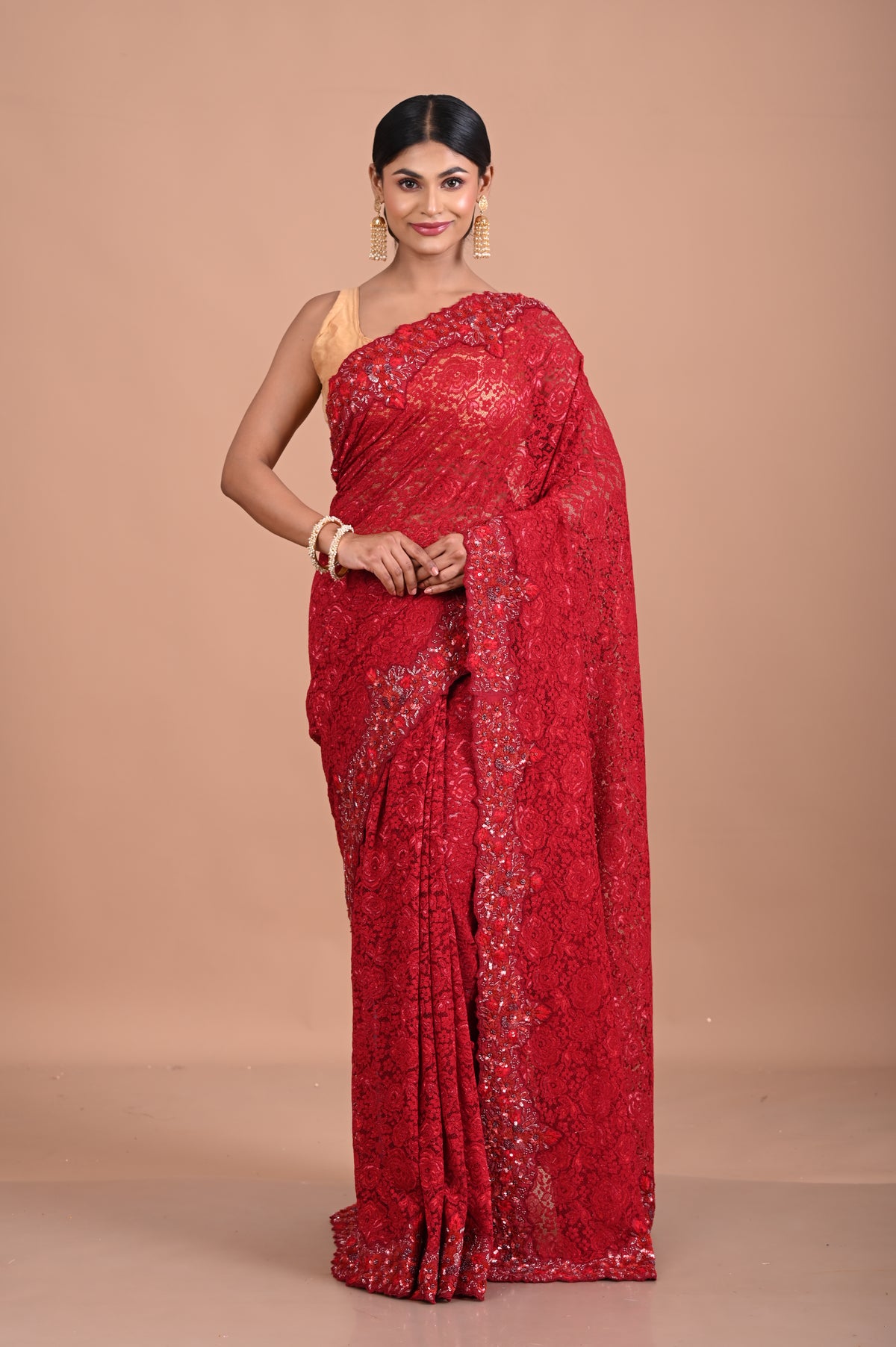 Chantily Lace saree with Sequence and embroidery work Main image