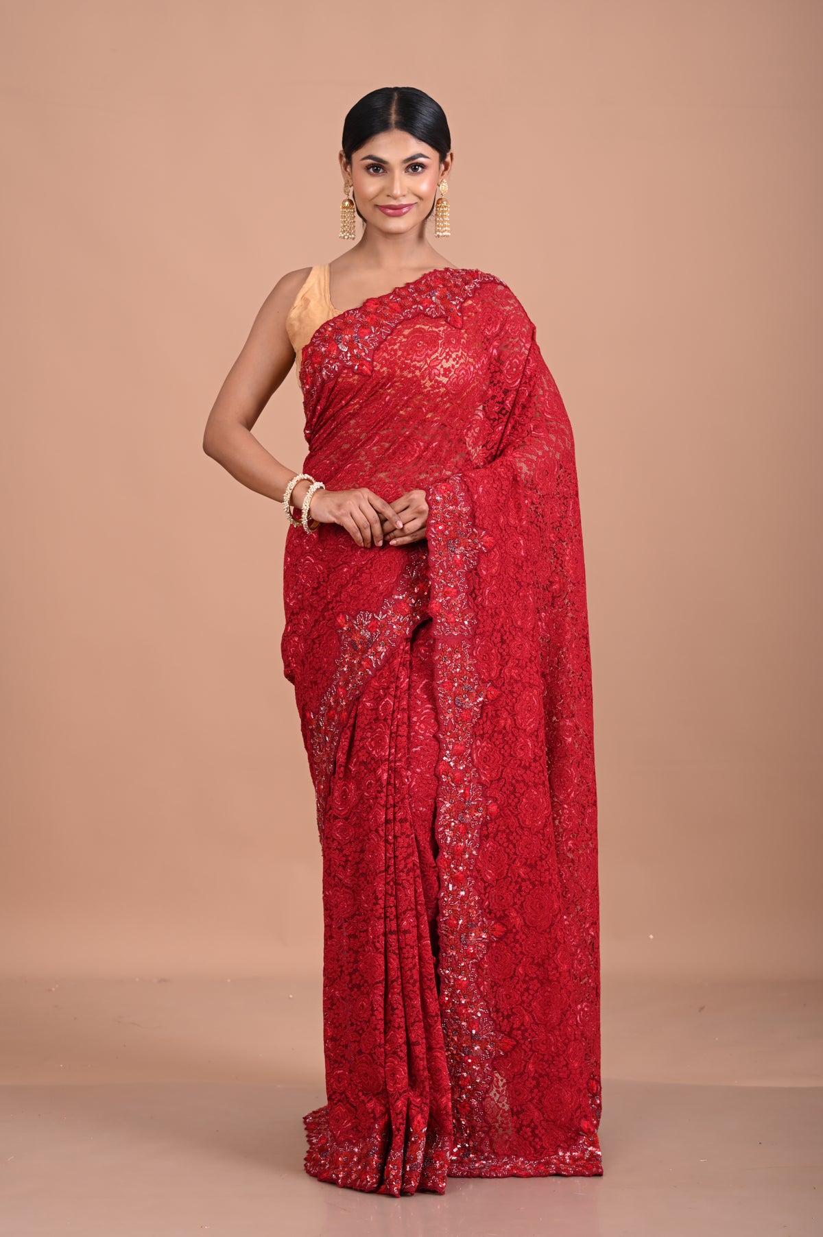 Chantily Lace saree with Sequence and embroidery work