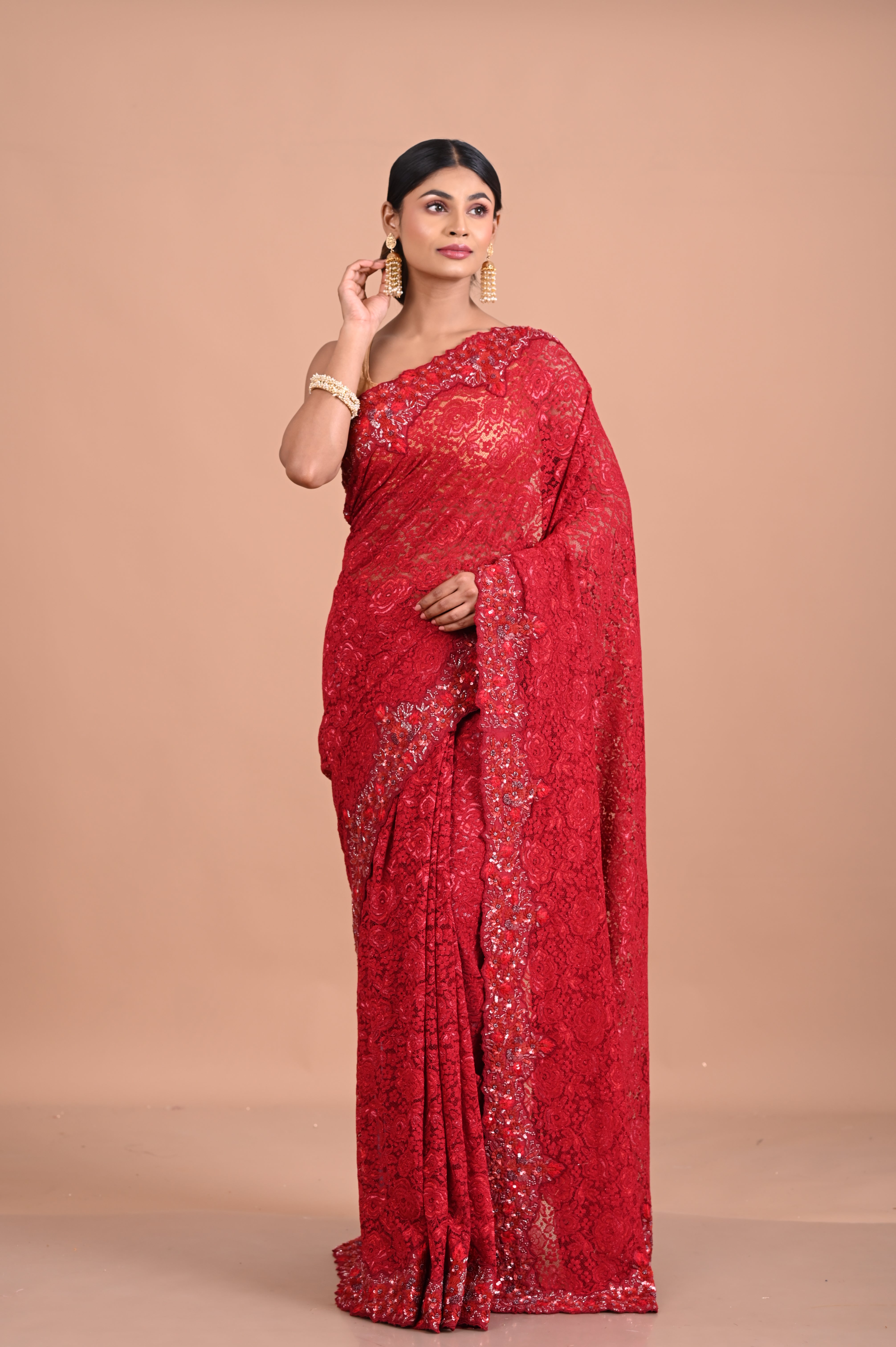 Chantily Lace saree with Sequence and embroidery work Secondary image