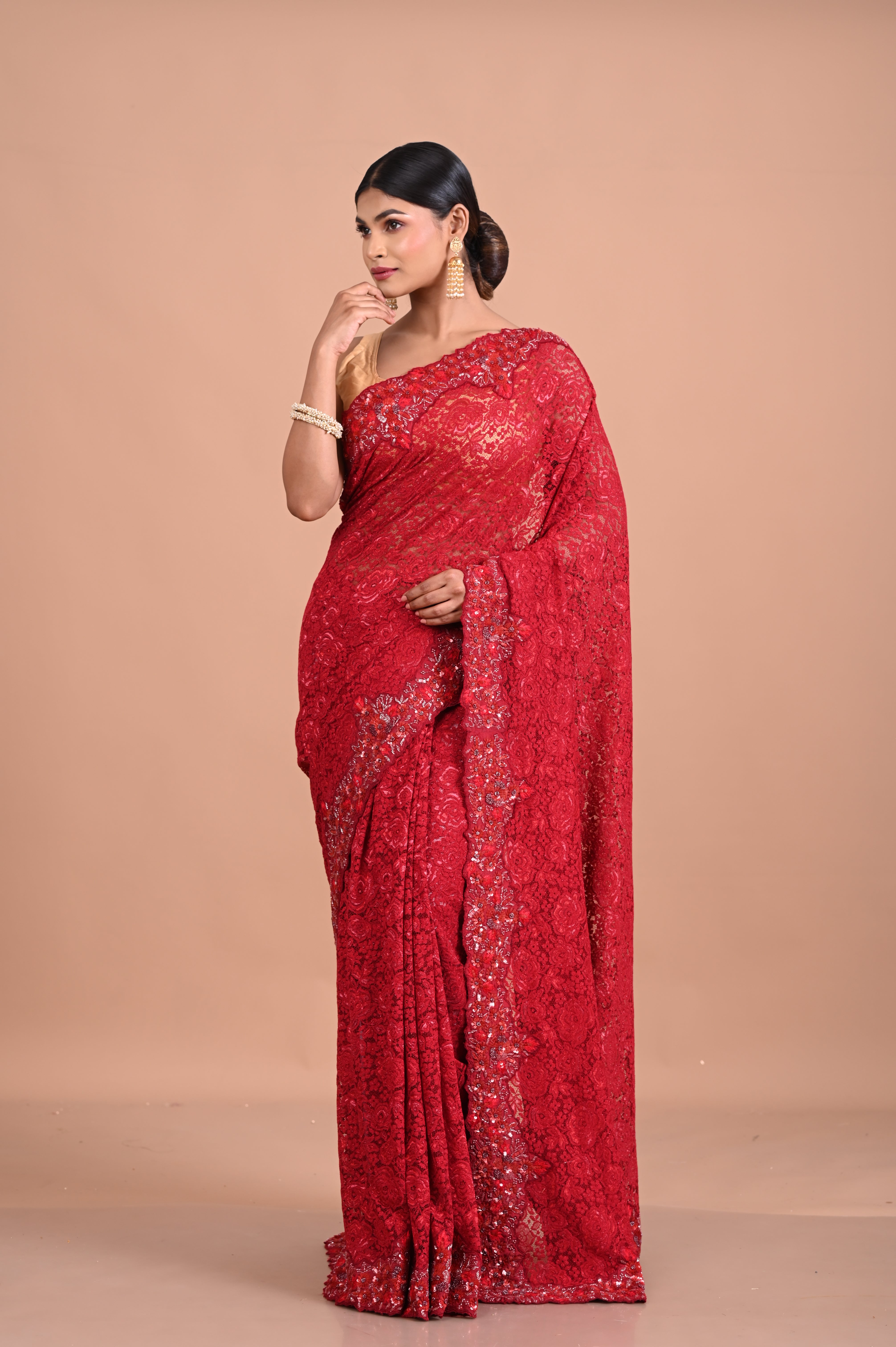 Chantily Lace saree with Sequence and embroidery work