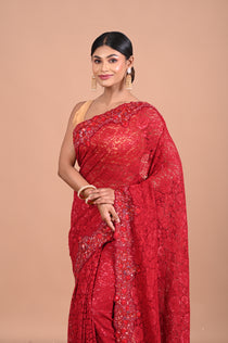 Chantily Lace saree with Sequence and embroidery work