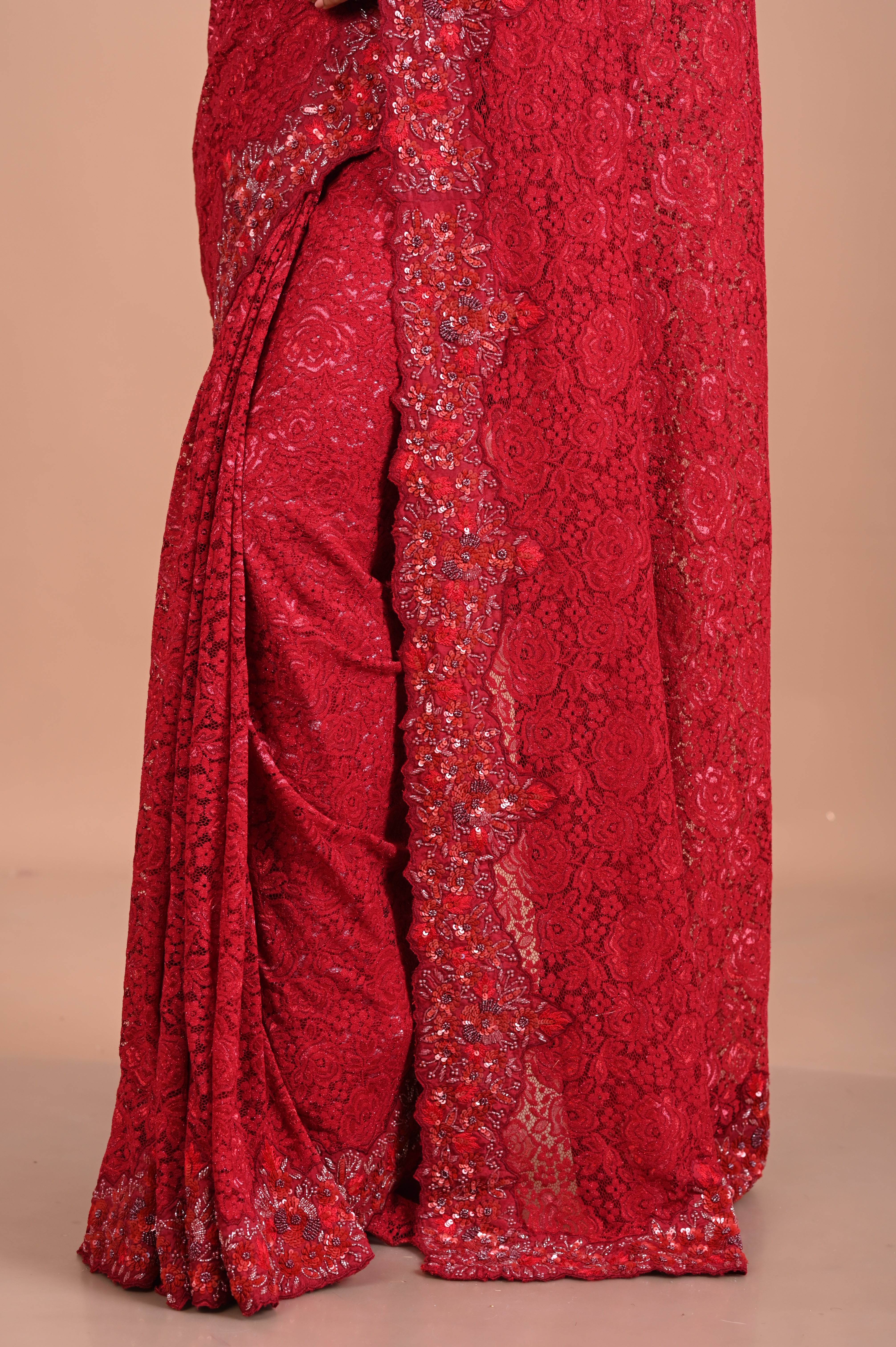 Chantily Lace saree with Sequence and embroidery work