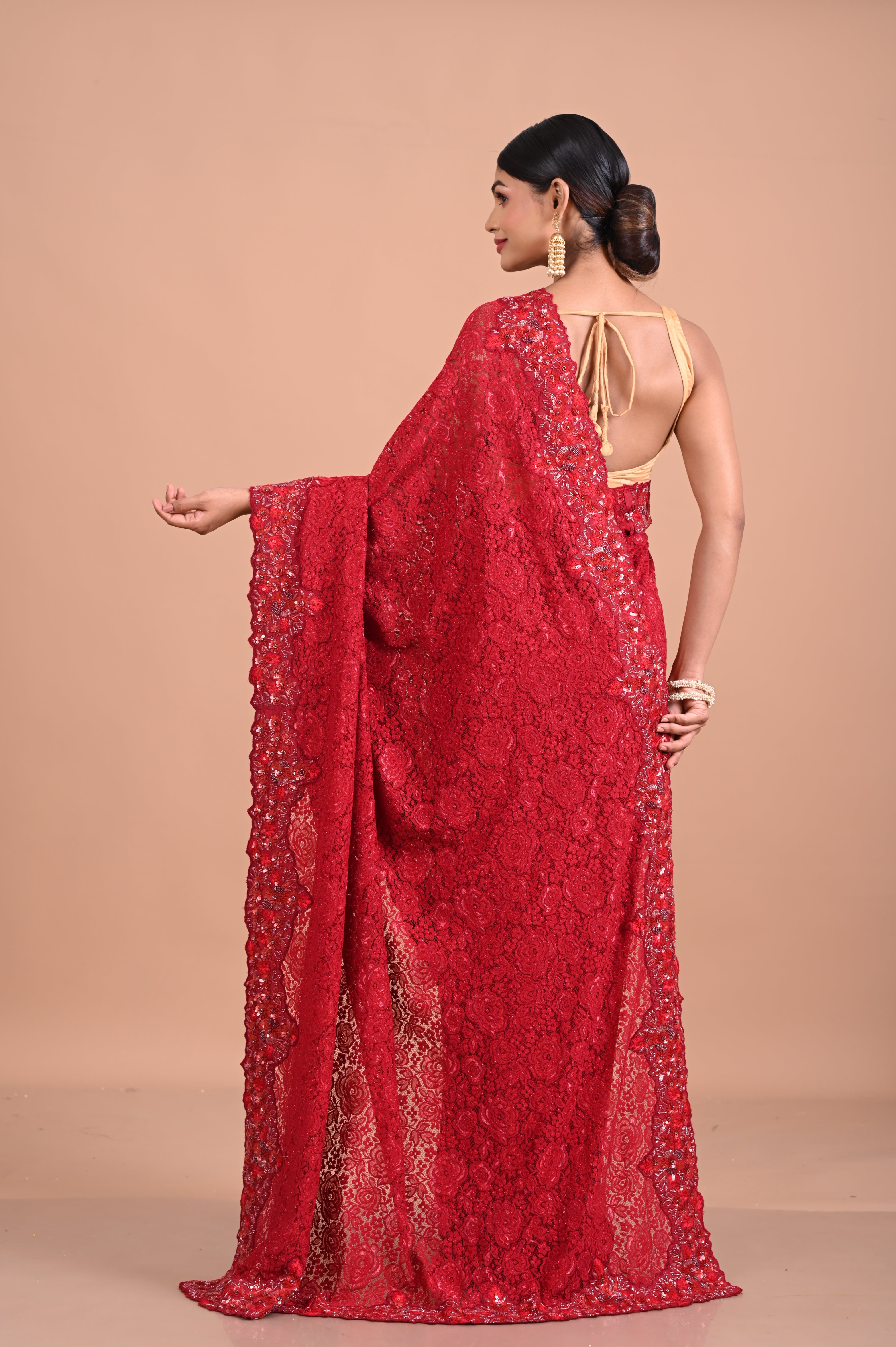 Chantily Lace saree with Sequence and embroidery work