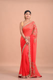 Designer Red saree on georgette