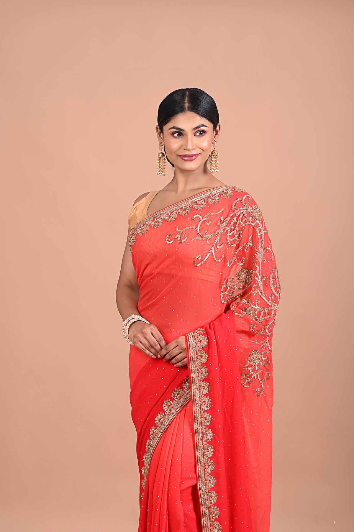 Designer Red saree on georgette