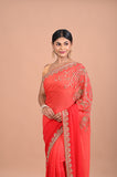 Designer Red saree on georgette
