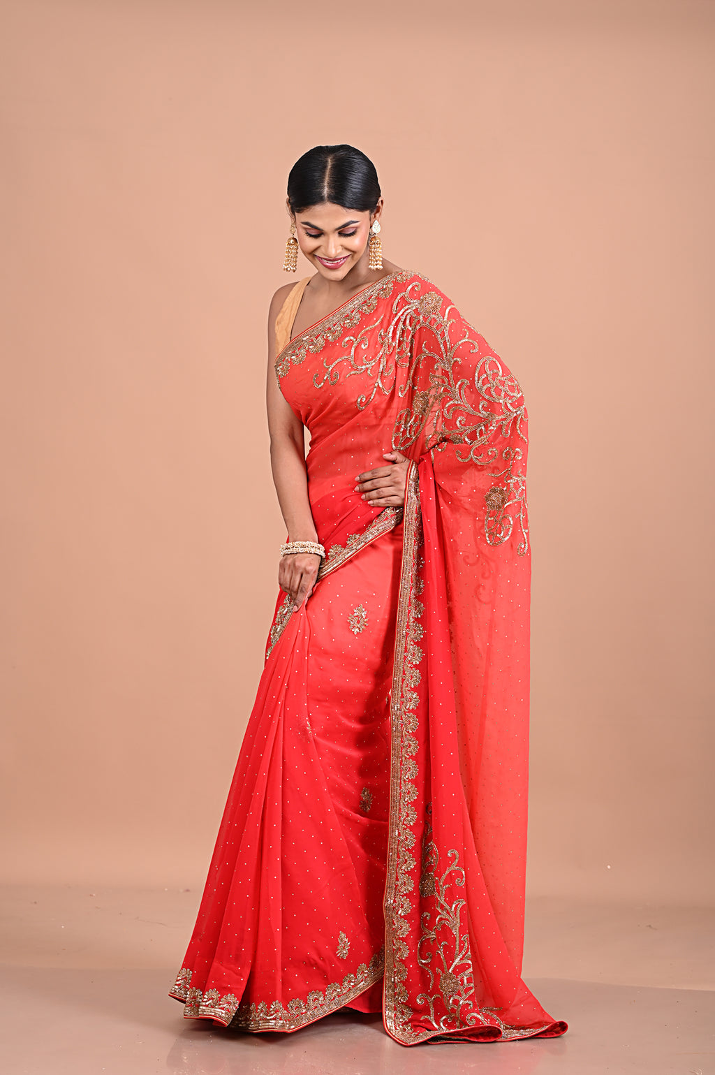 Designer Red saree on georgette