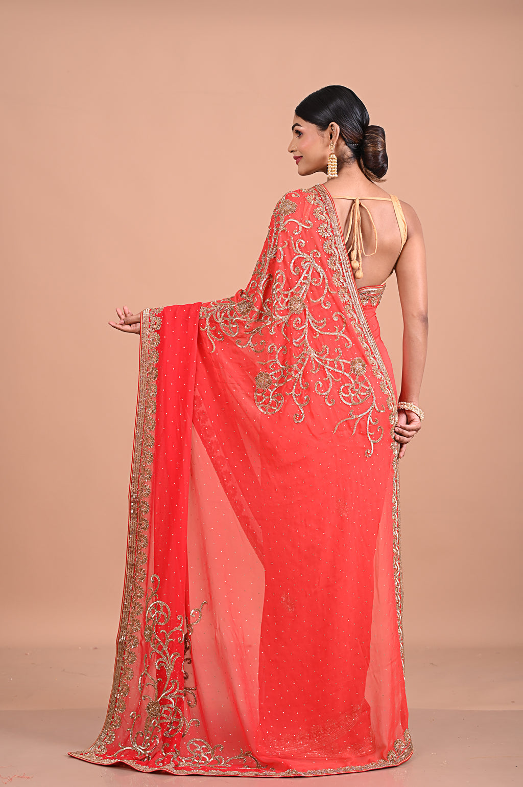 Designer Red saree on georgette