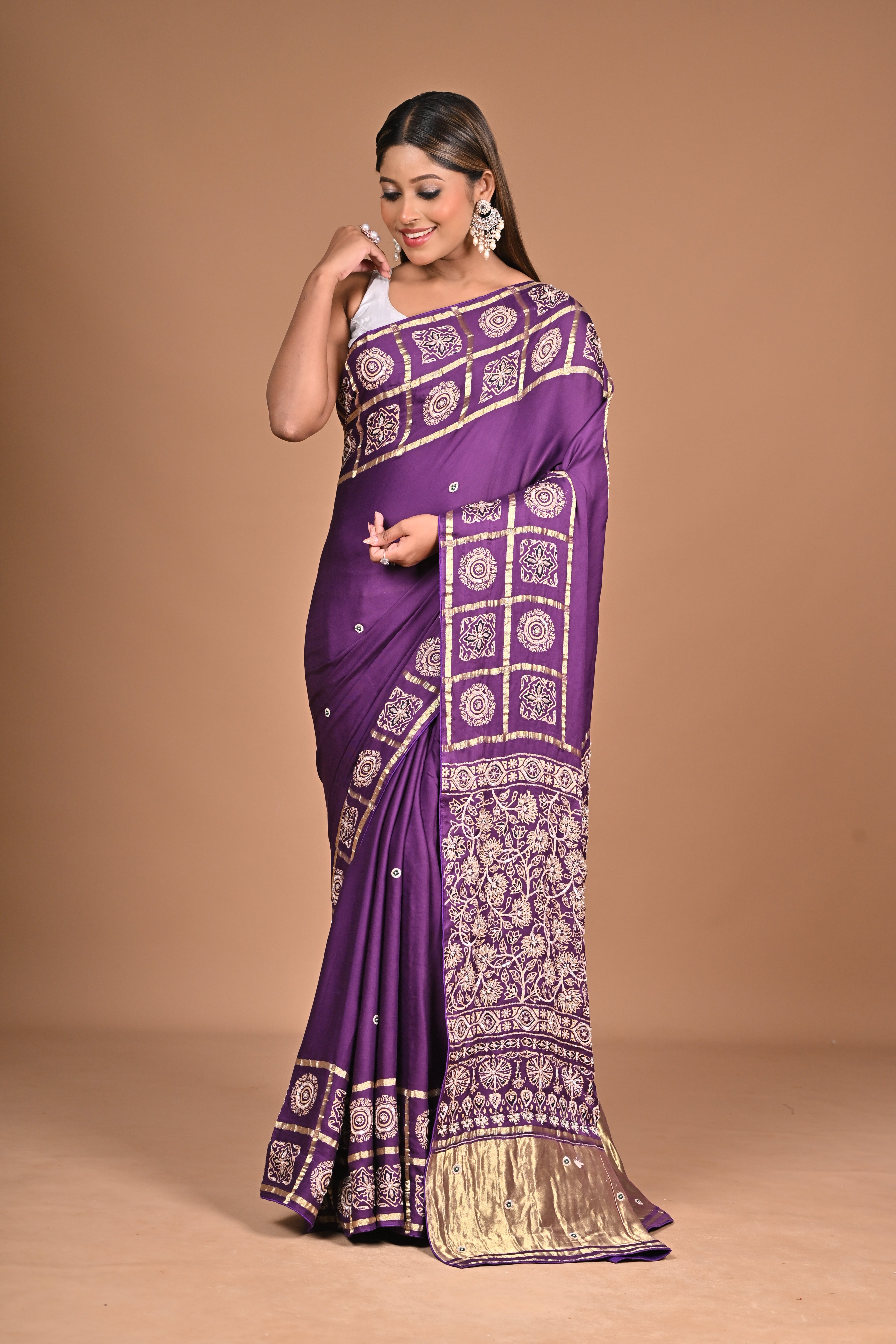 Ajrakh saree With Hand embroidery (Copy)