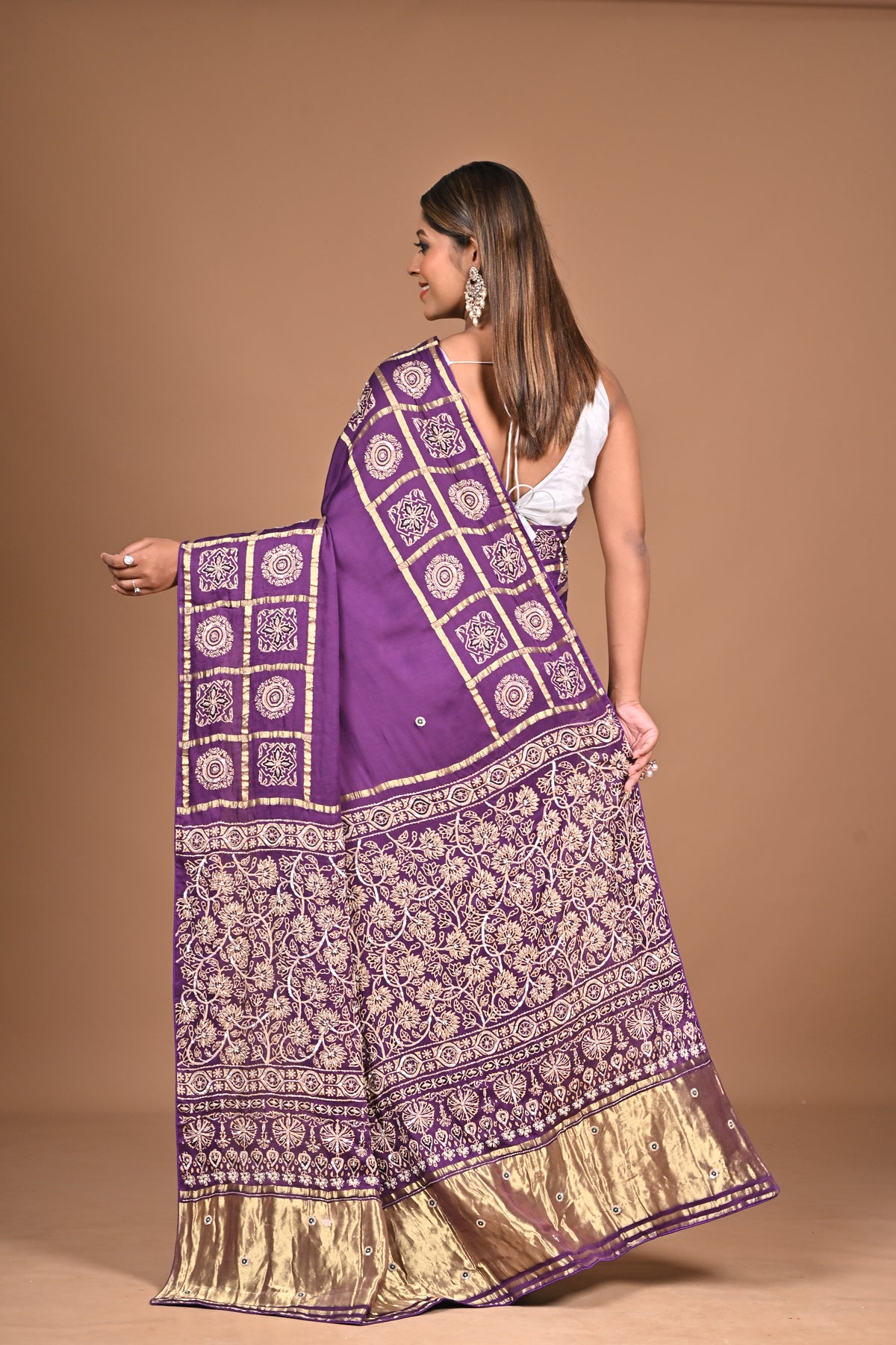 Ajrakh saree With Hand embroidery (Copy)