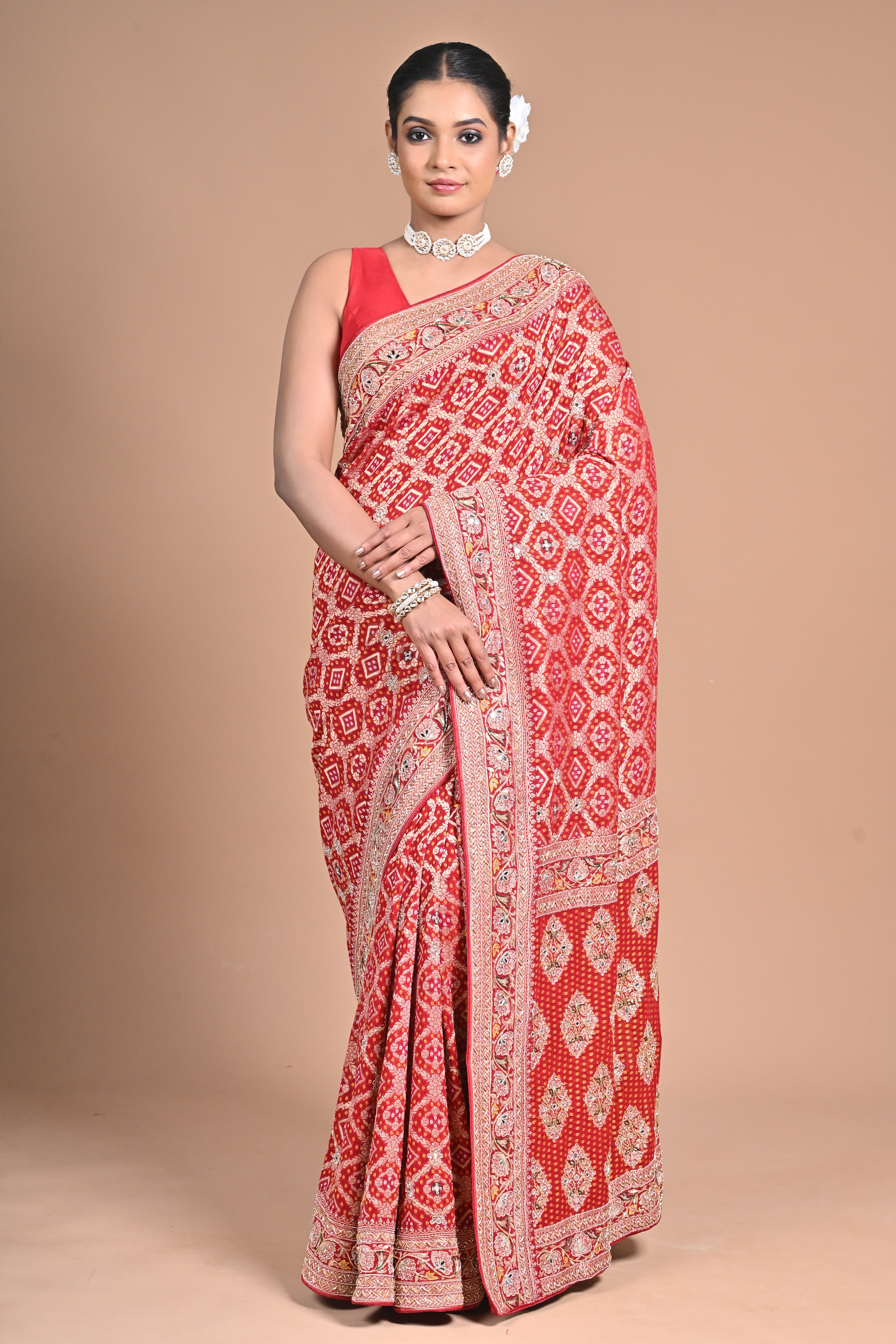 Khadi Georgette Saree with Hand Embroidery