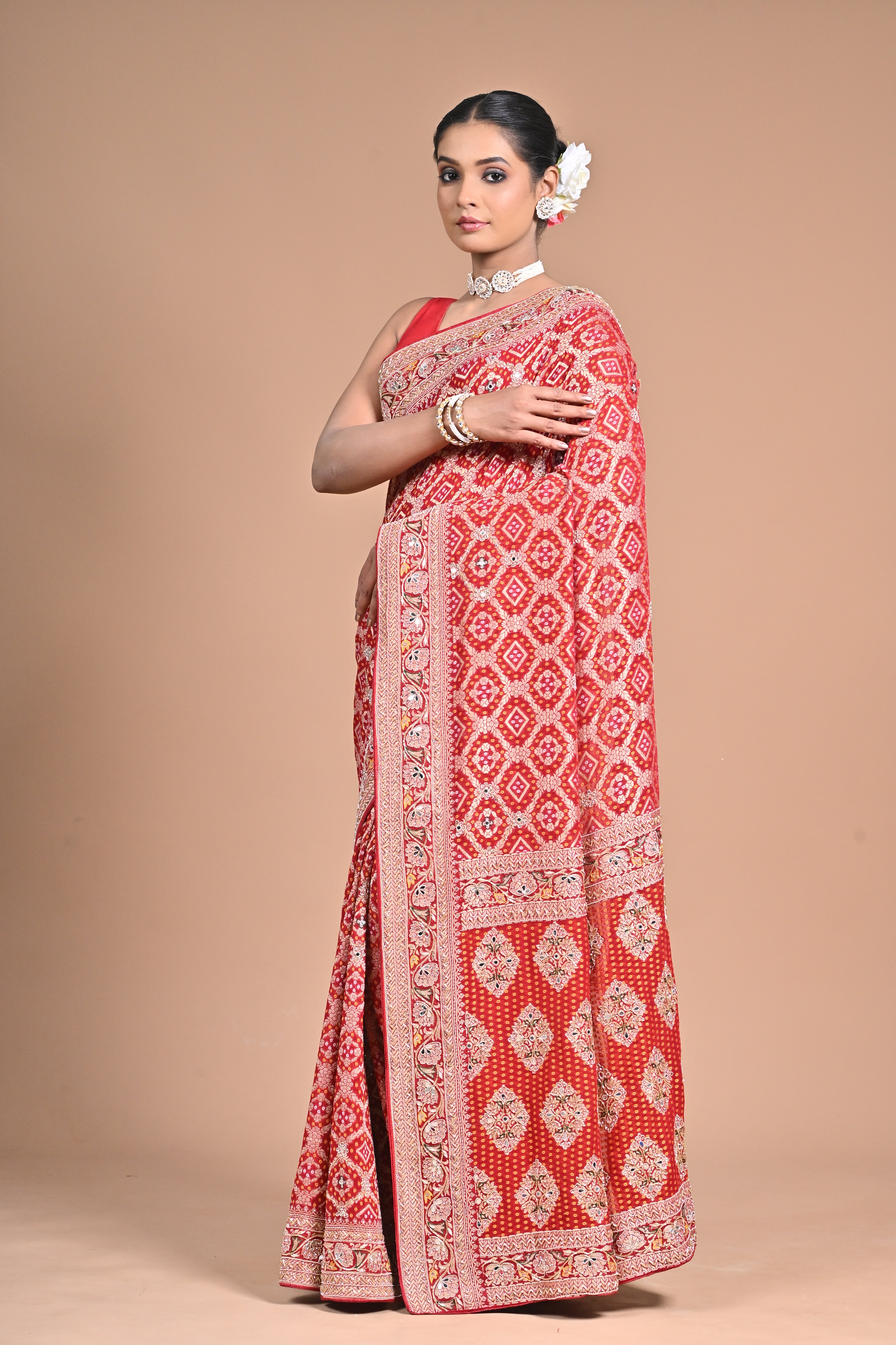 Khadi Georgette Saree with Hand Embroidery