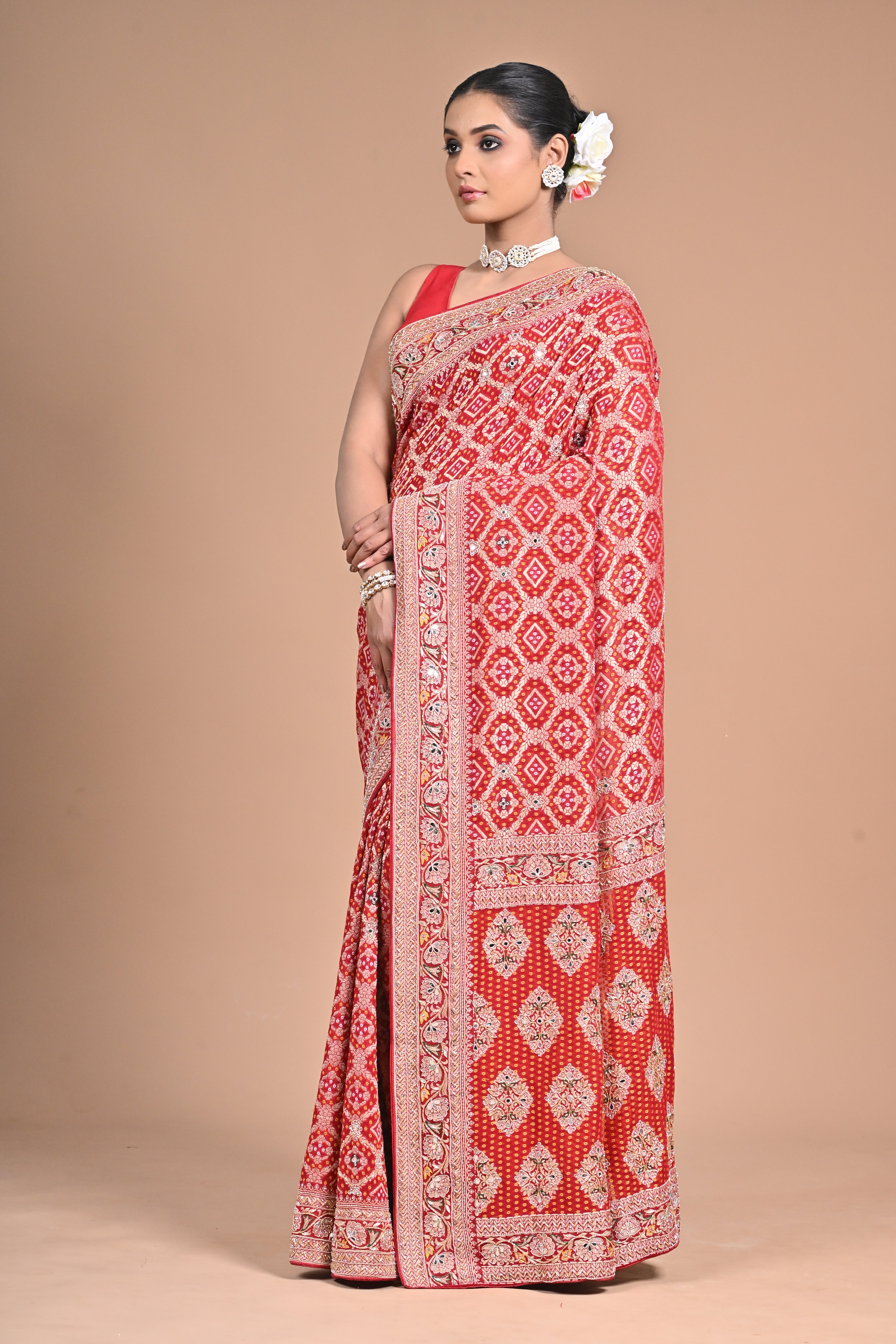 Khadi Georgette Saree with Hand Embroidery